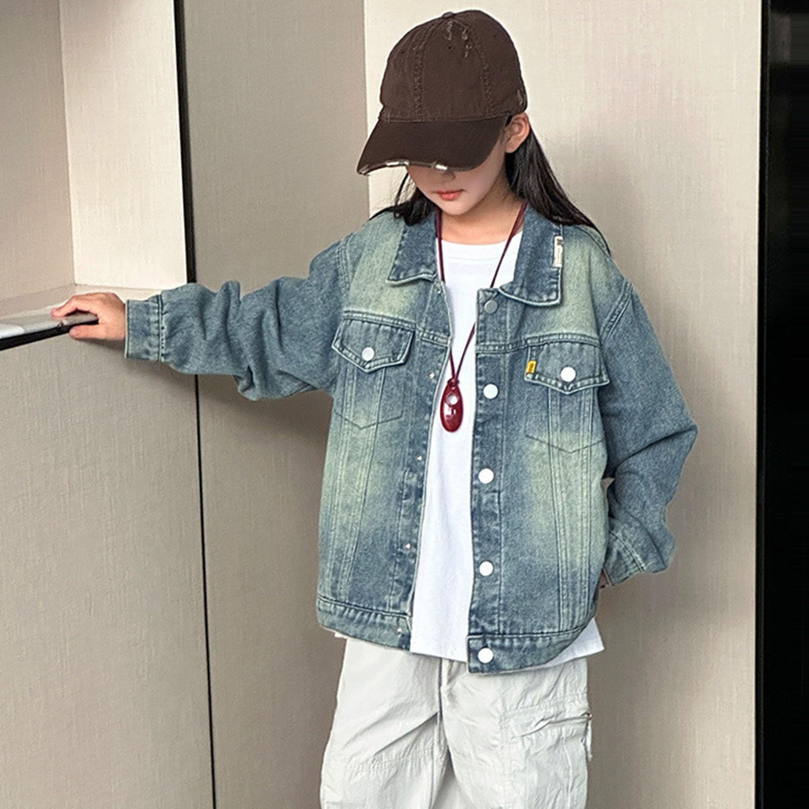 Generisch Veste en jean élégante pour enfants (garçons et filles) - Manteau d'automne décontracté avec col à revers