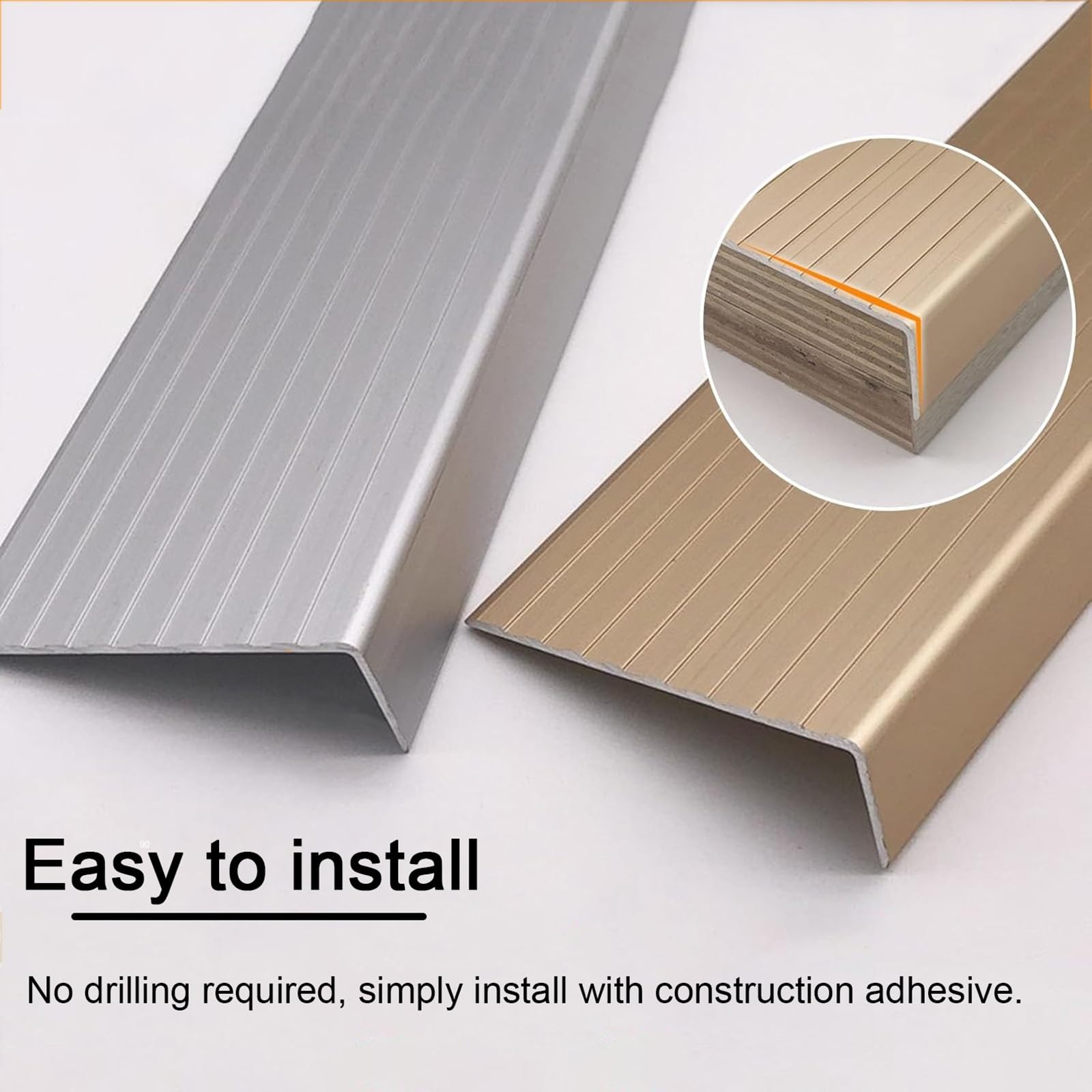 Perfil De Borde Para Escaleras De Aluminio, Protección De Borde De Escalera, W 75mm, Forma De L, Tiras Antideslizantes Para Peldaños(Rose gold,100cm)