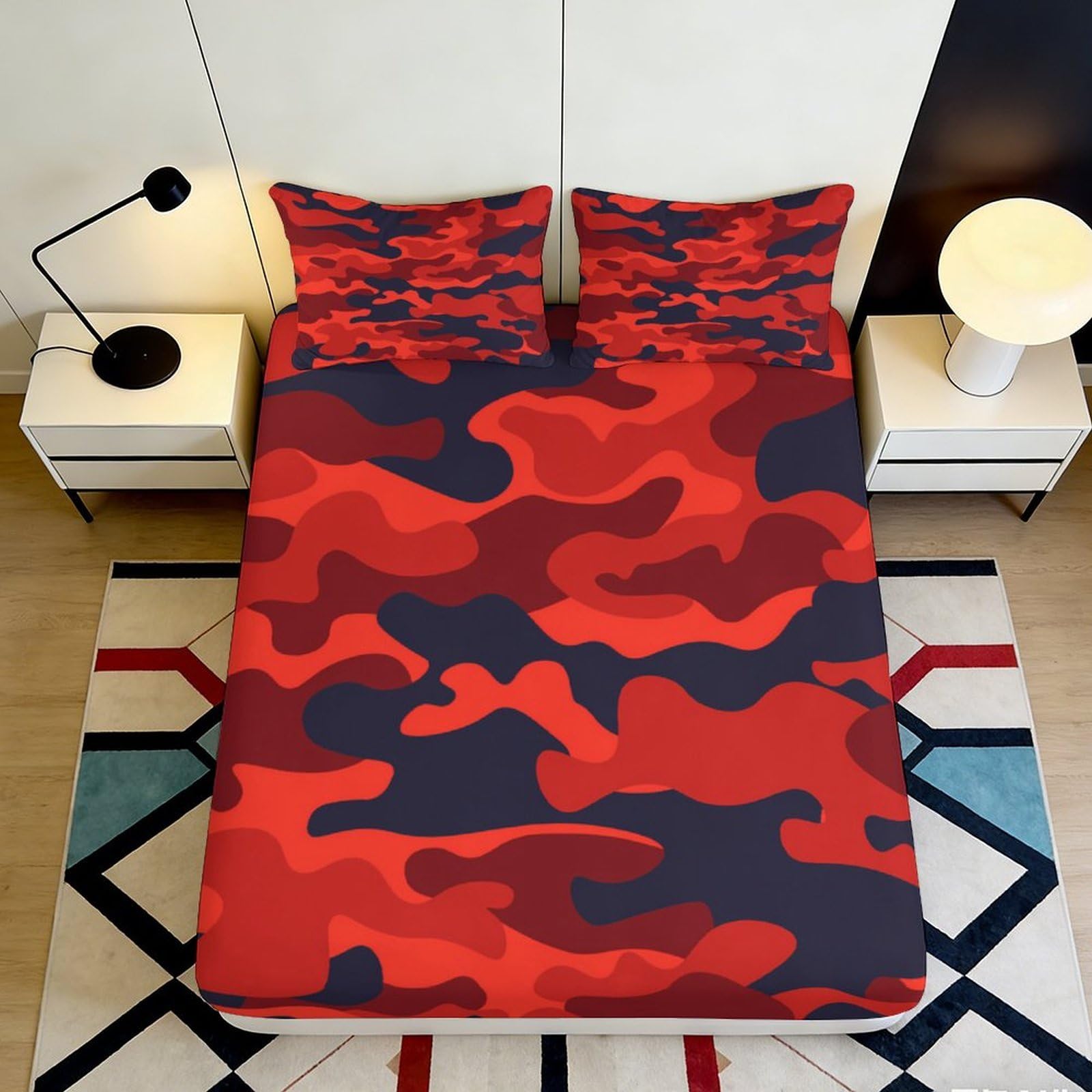Pnayamiorkfel Style-9 3D Printed Red Camouflage Fitted Sheet Microfiber Soft Non-Slip Urban Camo Mattress Cover For Bedroom Dorm Decor 90X200x25cm