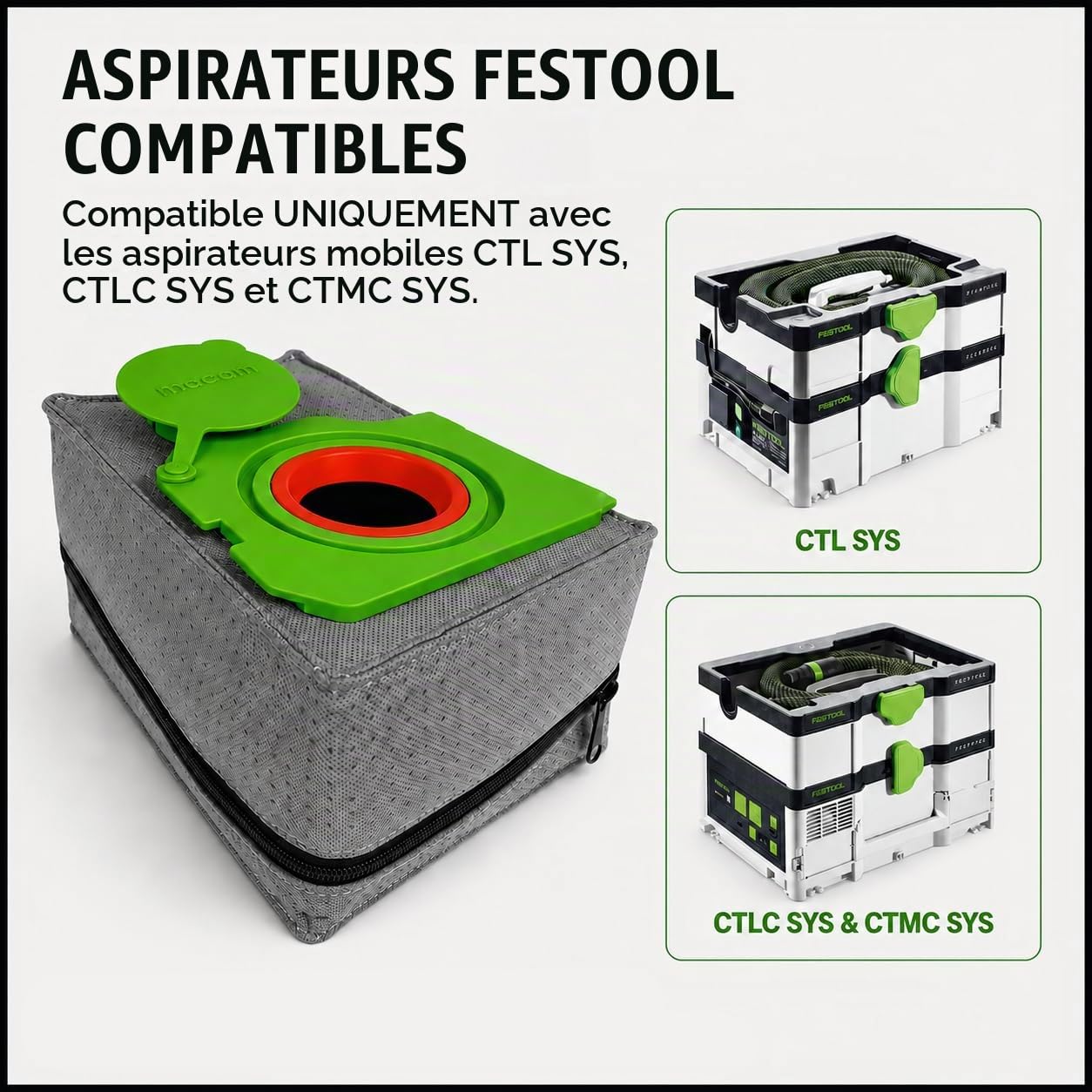 Macam Sac réutilisable compatible avec Festool CTL SYS, 4,5 l