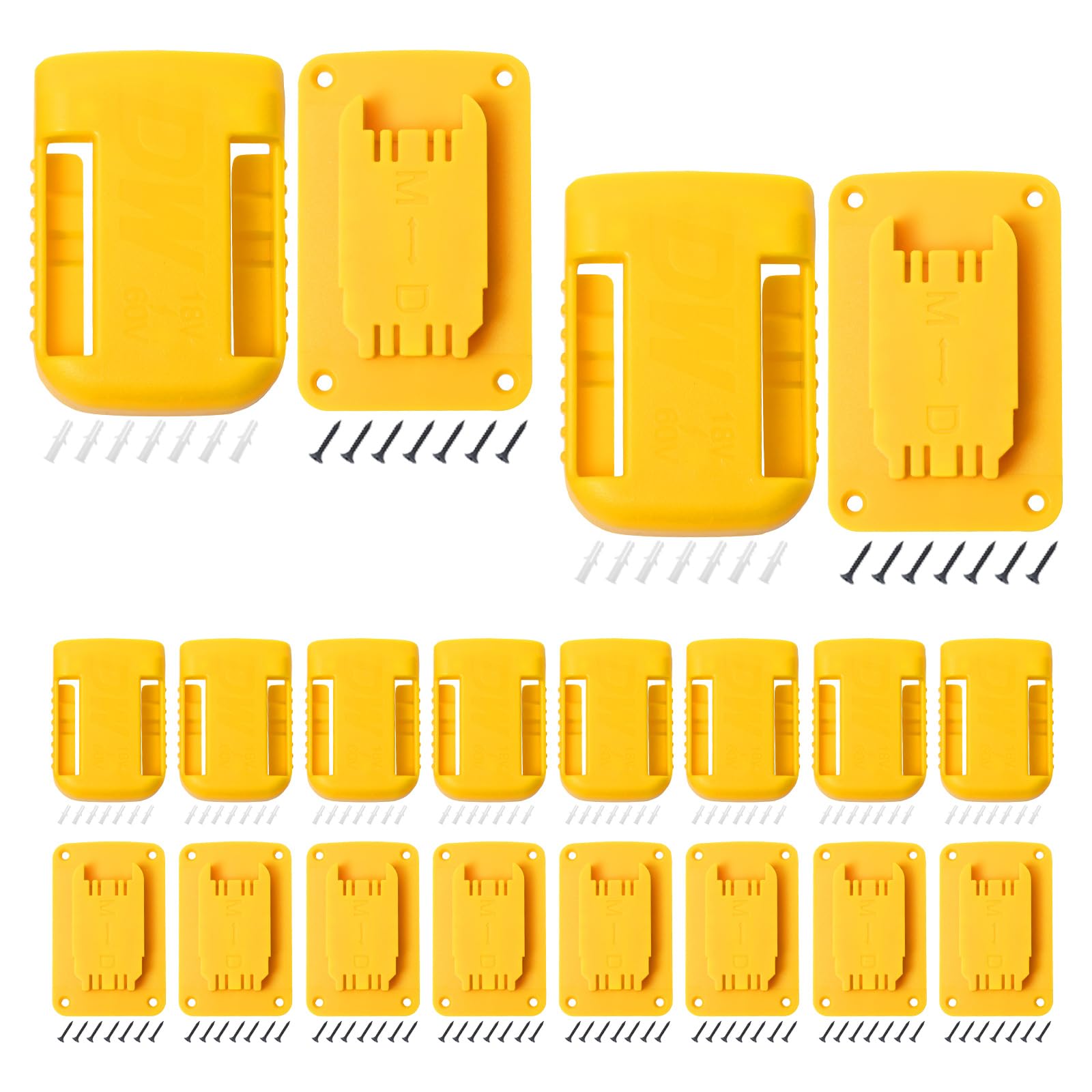 20pas Tool Holders and Battery Holder for Dewalt 20v Wall Mount Hanger Battery Drill Tool Storage Shelf for Milwaukee M18(Yellow)