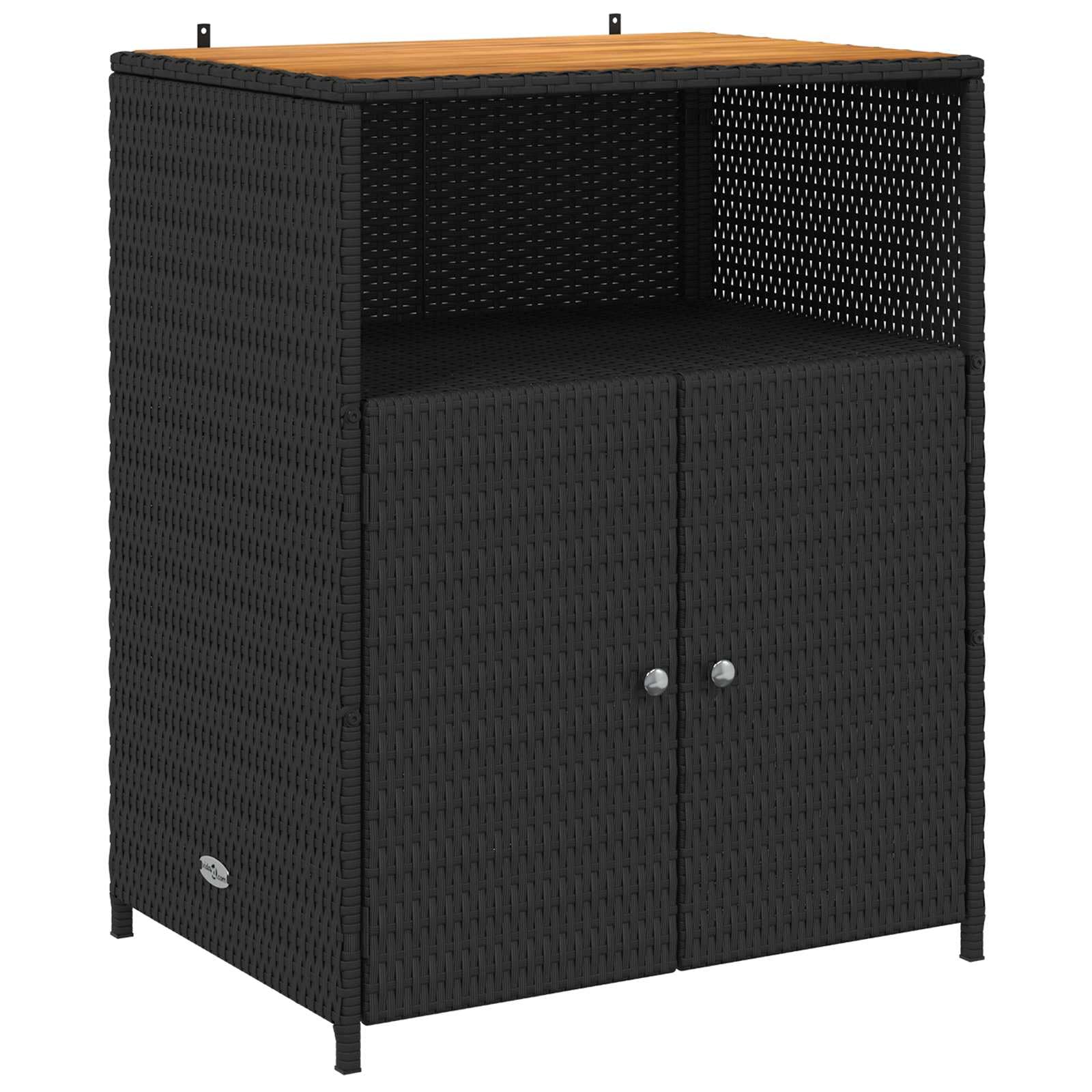 vidaXL Schrank Schwarz 70 x 50 x 87 cm Polyester und Roly Ratten, Garten- und Terrassenlager, Rechteckschrank, robuster Holz-Rattan, leicht, praktische Lösungen für draußen