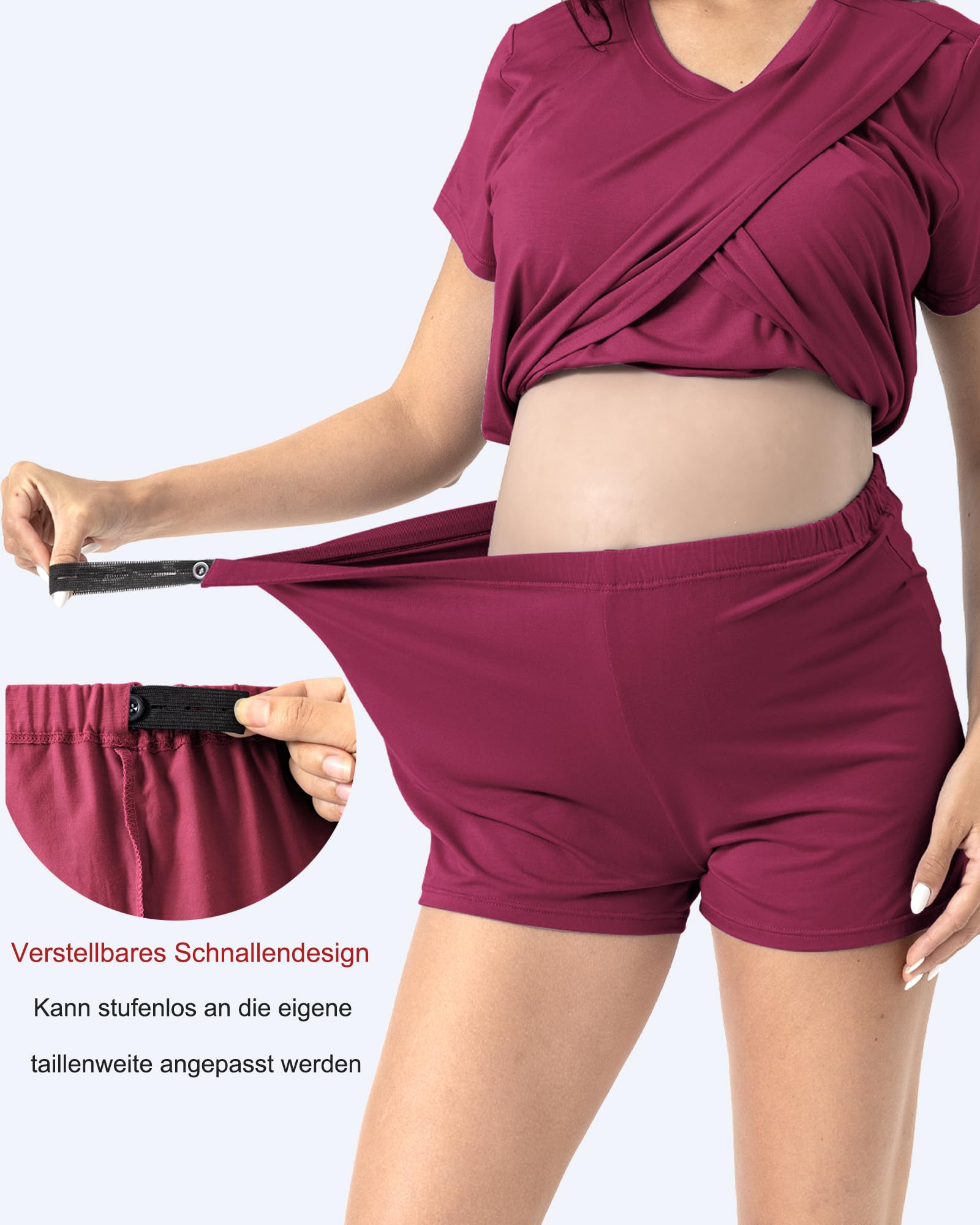 SUNNYBUY 3-teiliges Still-Pyjama-Set für die Zeit nach der Geburt, lässig, weich, Umstands-Pyjama, Nachtwäsche, Loungewear, Kleidungsschicht, Dunkelrot XL
