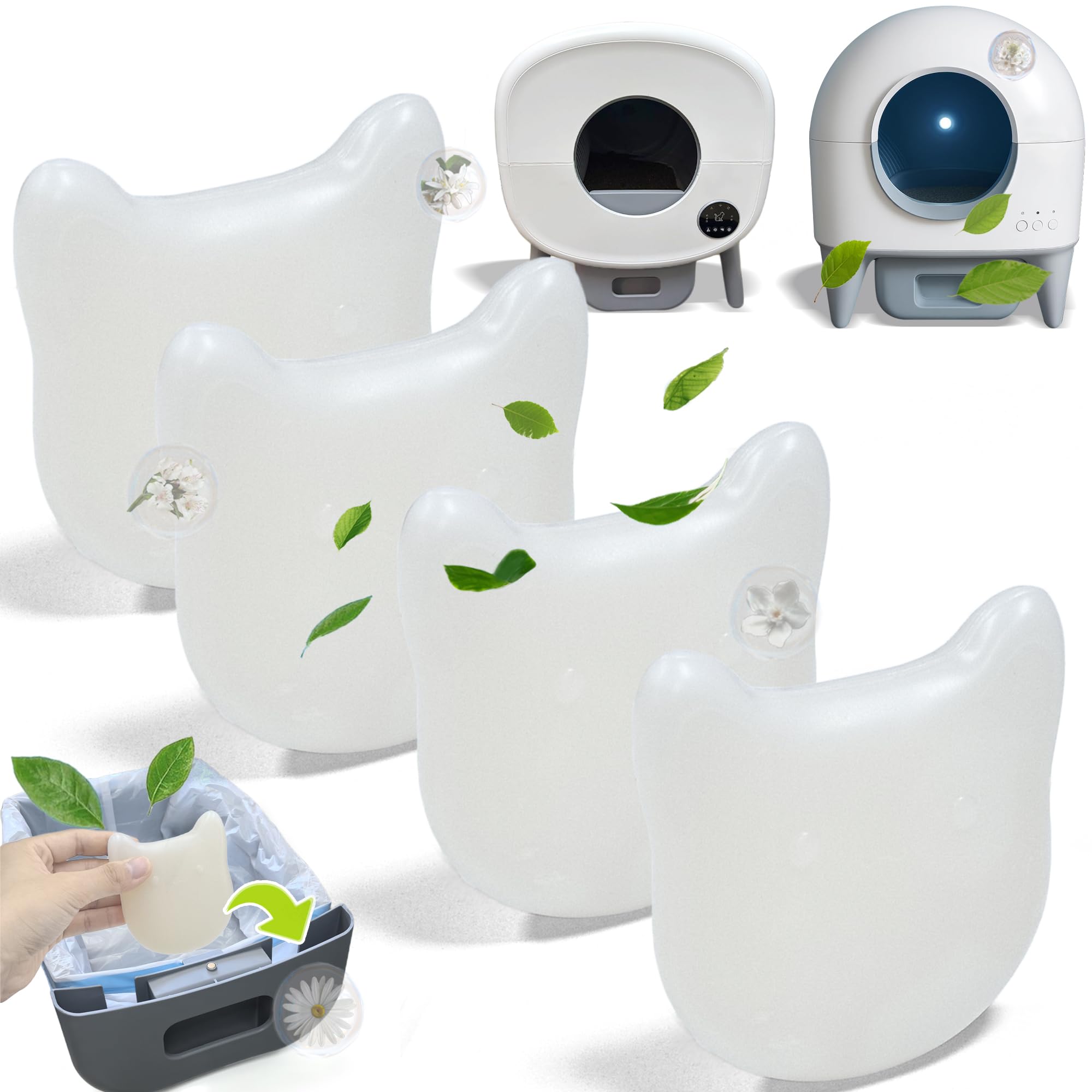 NewKe 4 Pack Deodorizer for Cumrige Self Cleaning Litter Box, Odor Eliminator Compatible with Fumoi Automatic Cat Litter Box, Cute Cat Shaped Design with Camellia Flower Scent, Fragrance Refills