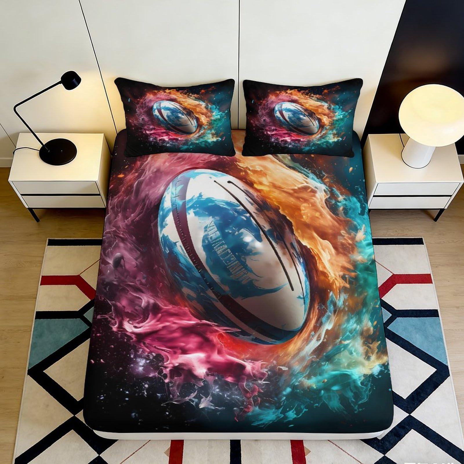 3D Printed Galaxy Pattern Fitted Sheet Microfiber Deep Pocket All-Round Nebula Mattress Fitted Cover Bedroom Set 200x200x25cm 90x200x25cm