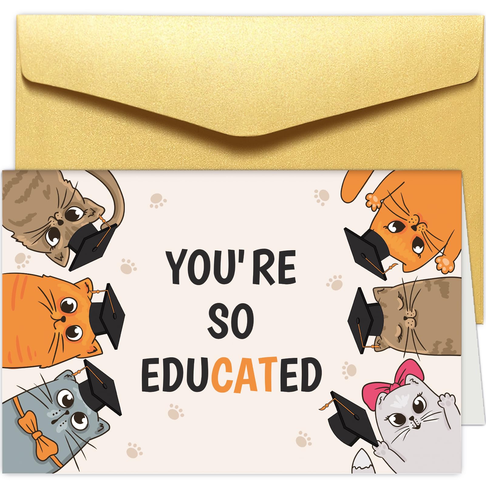 Funny Cat Graduation Card, Cute Graduation Card for Cat Lover, Grad Cards for High School College Kindergarten, You're So Educated