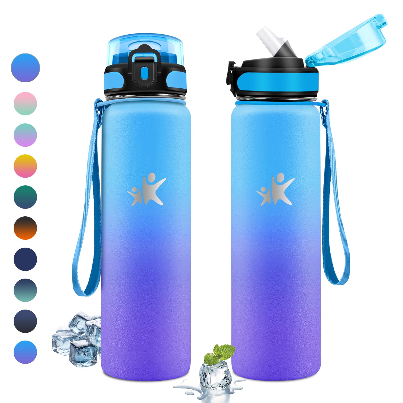 KollyKolla Insulated Bottle 1L with Straw, BPA-Free Stainless Steel Bottle, Leak-Proof, Reusable Stainless Steel Bottles, Stainless Steel Water Bottle for Children, Adults, Travel, School, Cycling
