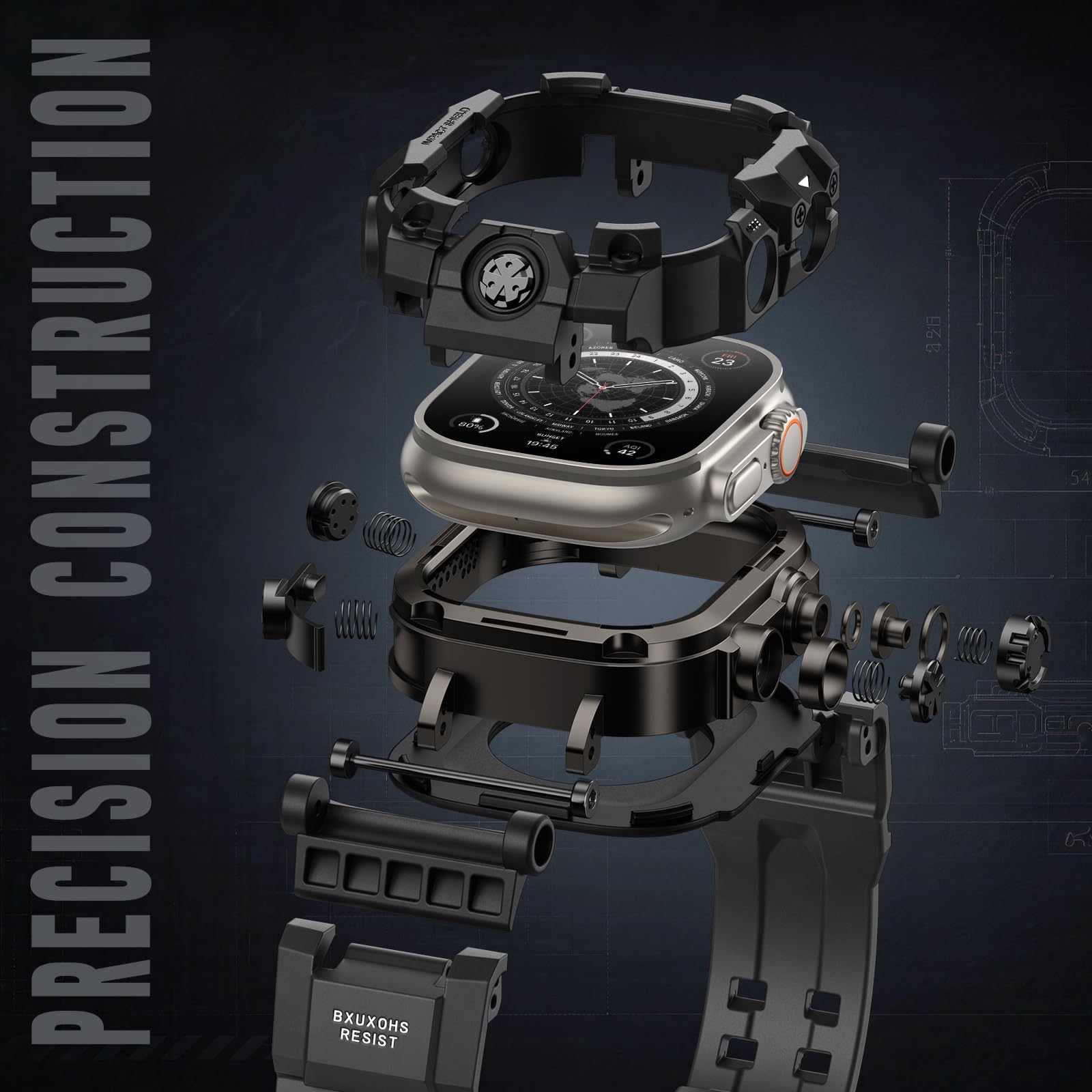 BXUXOHS Custodia e cinturino per Apple Watch 49 mm, robusto paraurti in