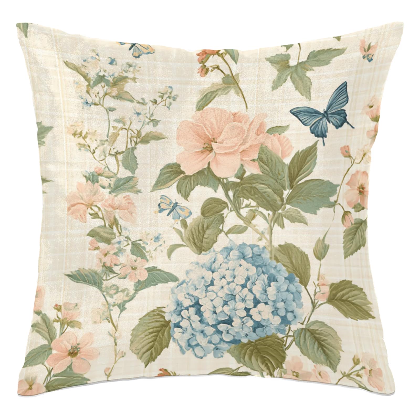 Kxnvtyeop Vintage Hydrangea Pillow Cover with Hidden Zipper Blue Flowers Soft Square Cushion Case 1 Pack Comfortable Throw Pillowcase for Sofa Couch