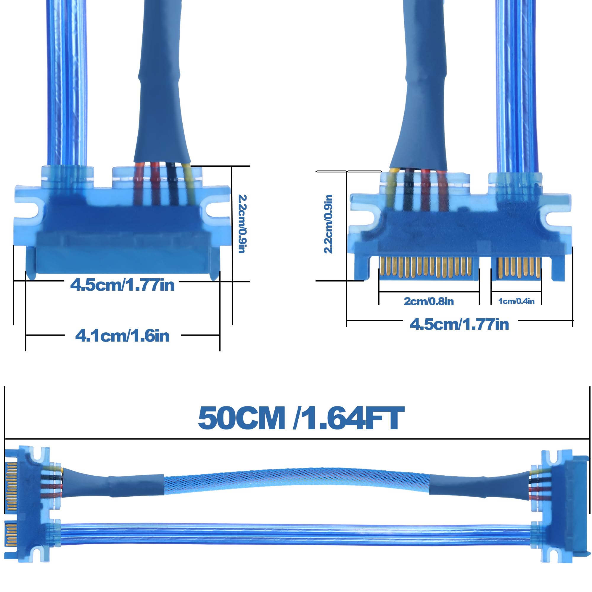 Xiwai Câble D'extension D'alimentation De Données SATA III 3.0 7+15 22 Broches SATA Mâle Vers Femelle 30 Cm