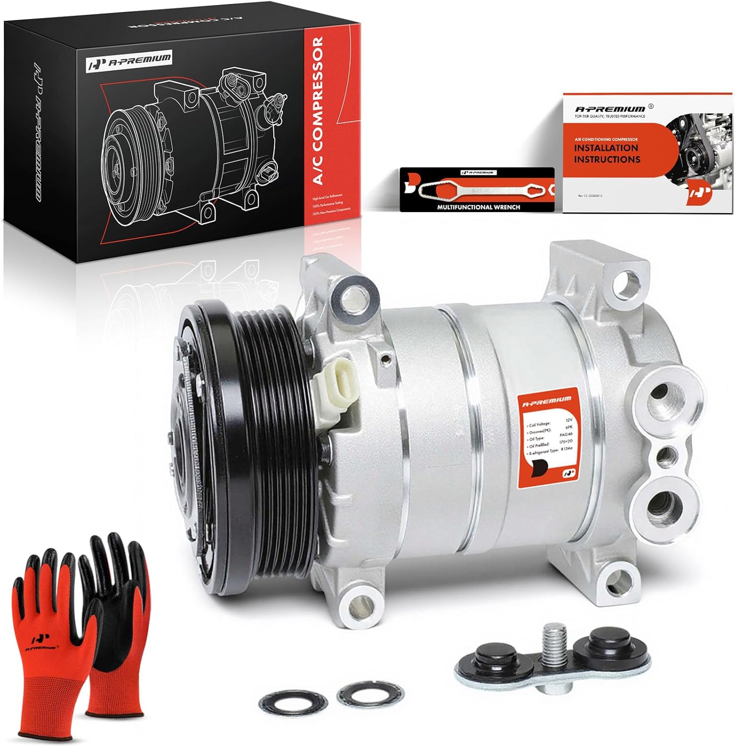 A-Premium A/C Compressor with Clutch Compatible with Chevrolet Astro 4.3L 1996-2005, GMC Safari 4.3L 1996-2005