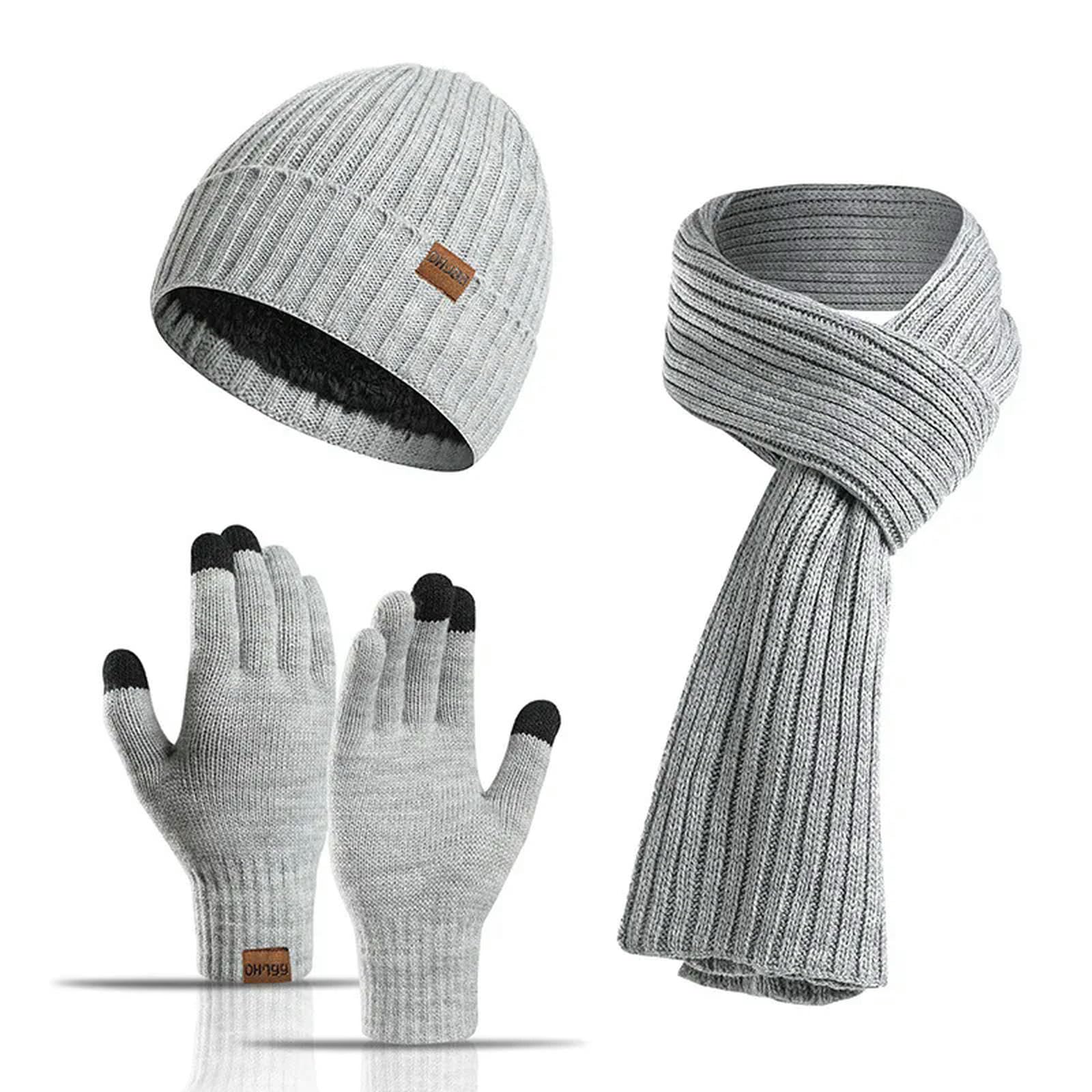 Schal Mütze Handschuh Set Winter Festkolonfarbener Gestrickter Hut Für Männer Und Frauen, Vielseitiges Geschäft Warmer Hut, Touchscreenhandschuhe