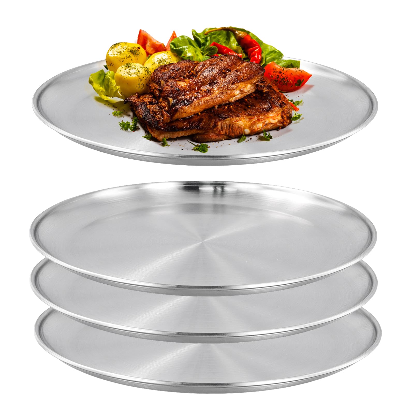 4 piatti rotondi in acciaio inox da 30 cm, piatti rotondi in acciaio inox, piatti da campeggio in acciaio inox, per picnic, barbecue