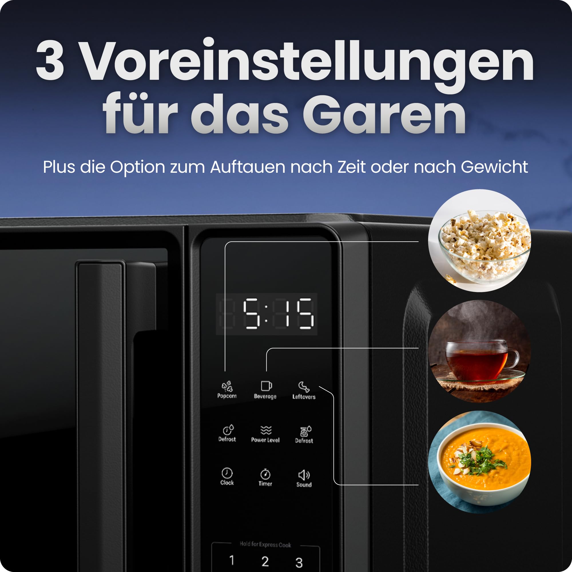 Chefman Tisch-Mikrowelle 20 l, 10 Leistungsstufen, 3 Kochprogramme, One-Touch-Express-Kochfunktion, Stummschalttaste – Schwarz
