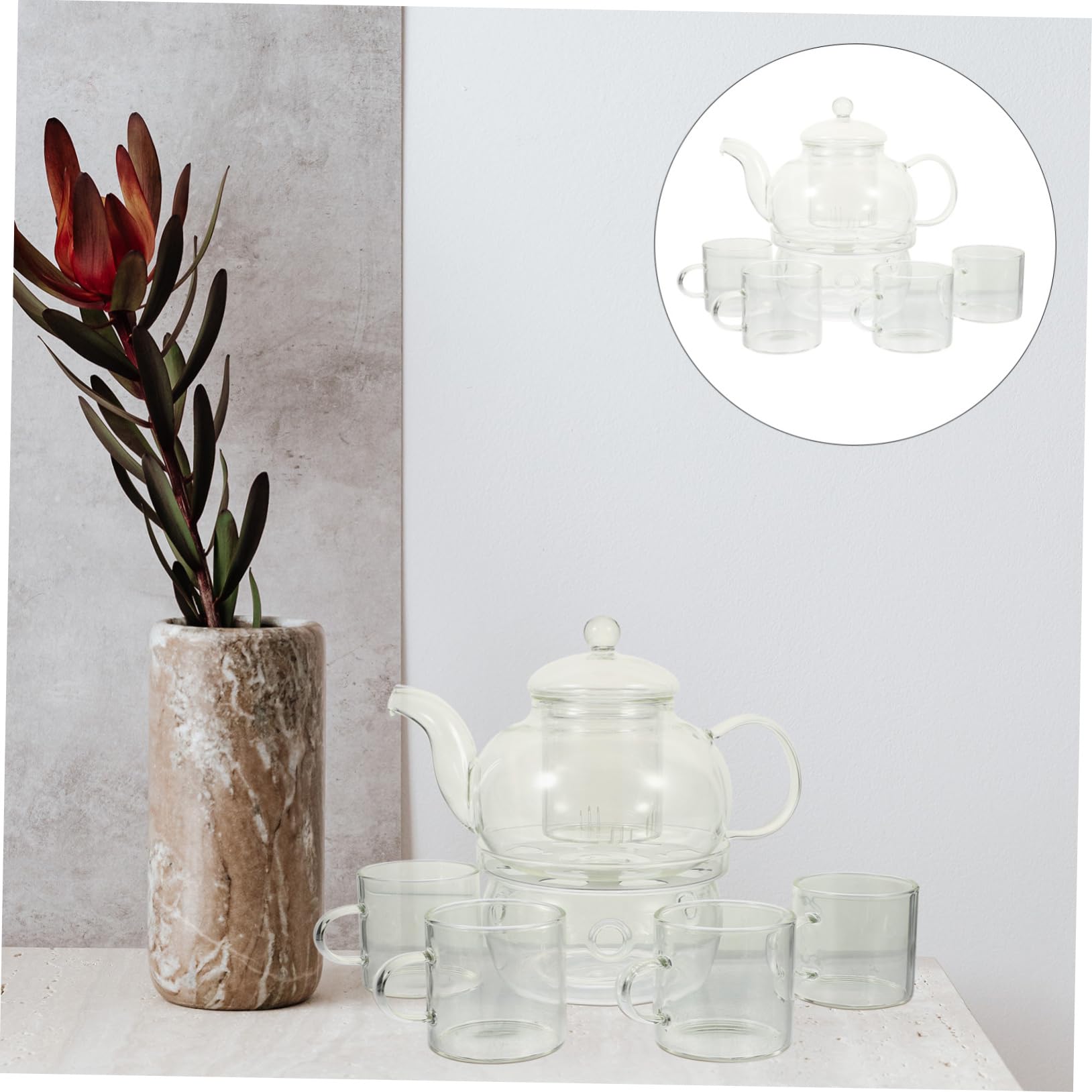 SOLUSTRE Hitzebeständiges Glas Teekannen Satz mit Teesieb und Kerzenhalter Elegantes Kung Fu Teeservice für Haushalt für Gemütlichen Nachmittagstee