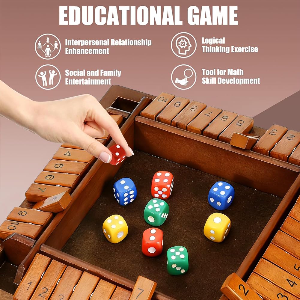 FCXVXCL Shut the Box Game 4 Player, Shut The Box Game Wooden Board - Image 4
