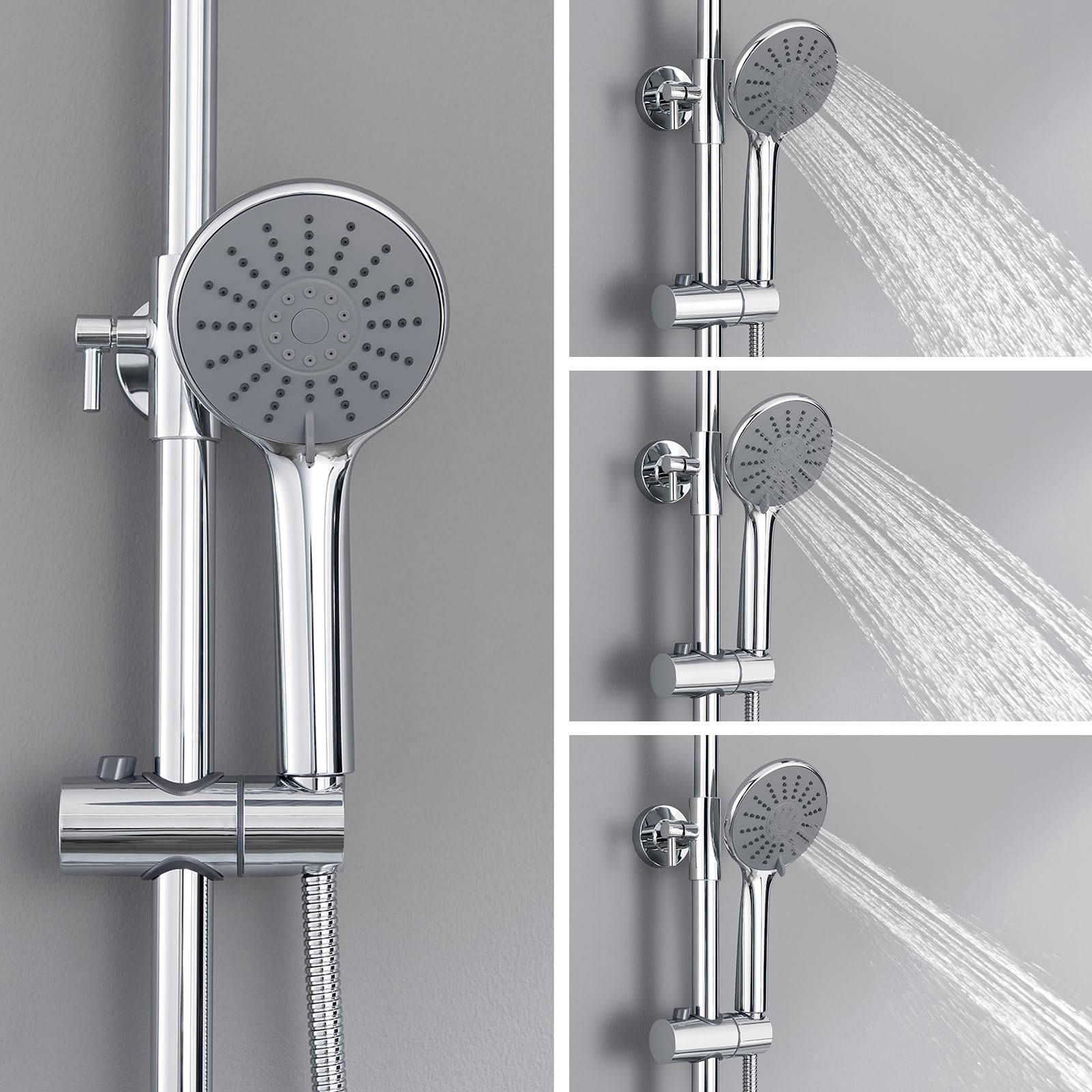 Auralum Colonna Doccia con Miscelatore Termostatico, Colonna Doccia con Soffione e Doccetta 3 Getti, Asta Saliscendi Doccia in Acciaio Inox Regolabile Altezza 840-1210mm, Kit Doccia Completo Cromo