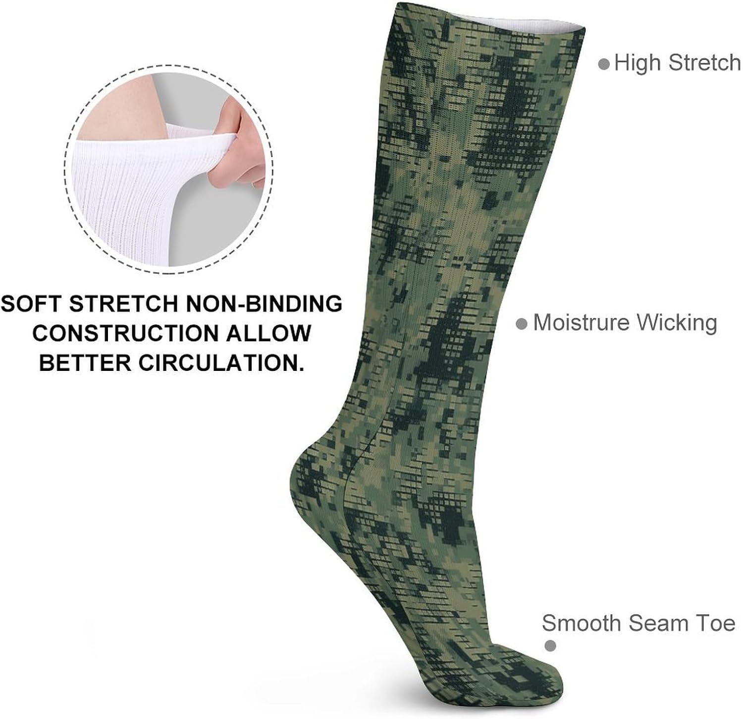 Green Army Digital Camouflage Stocking - Cute Casual Long Athletic,Crew Sock for Men Women,Running Socks Soft Breathable for Gift