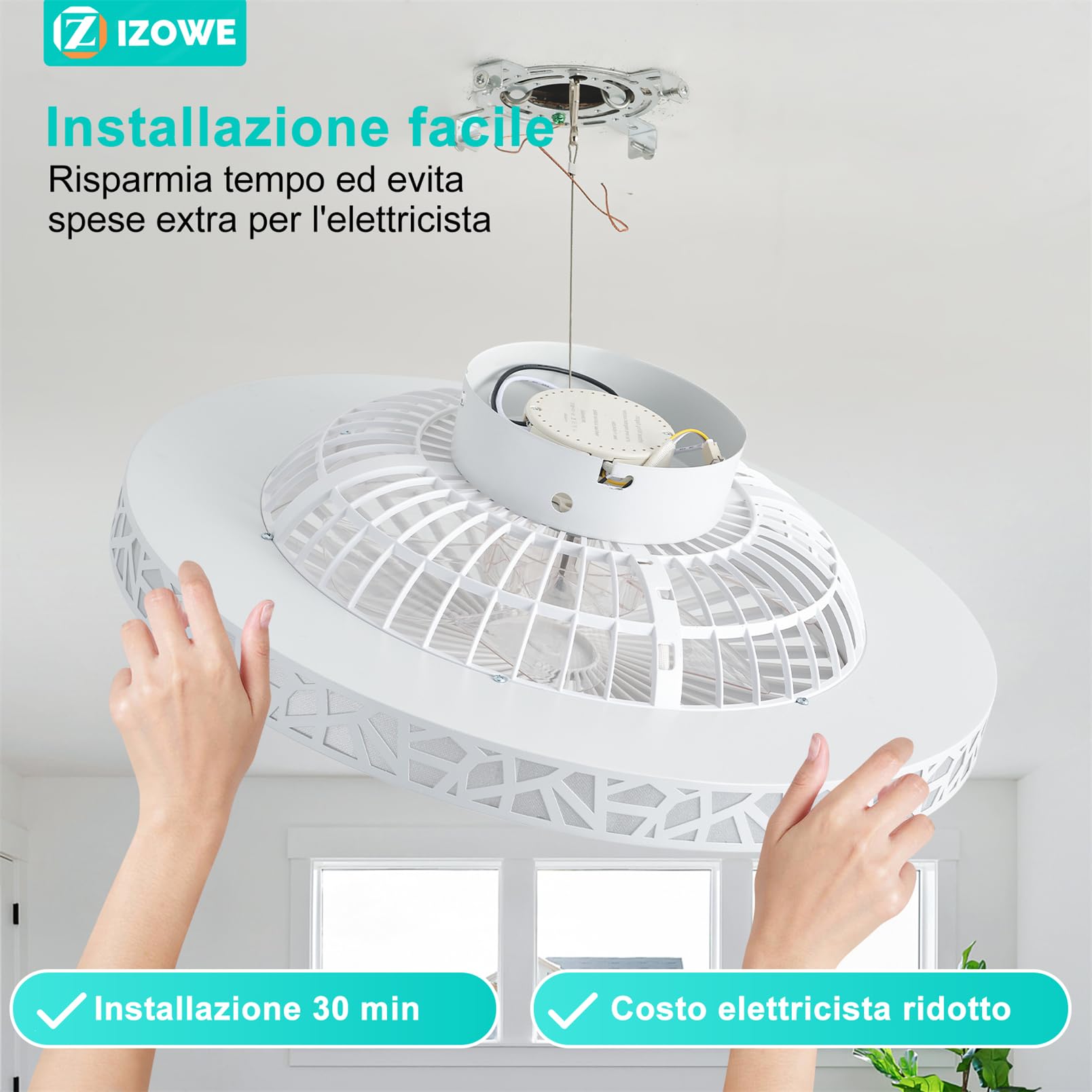 Ventilatore da Soffitto con Luce Moderno 48cm Bianco, 6 Velocità e Reversibili Ventilatori Silenziosi, 40W Regolabile 3 Temperature, Ventaglio con Lampada e Telecomando Timer, Camera da Letto Cucina