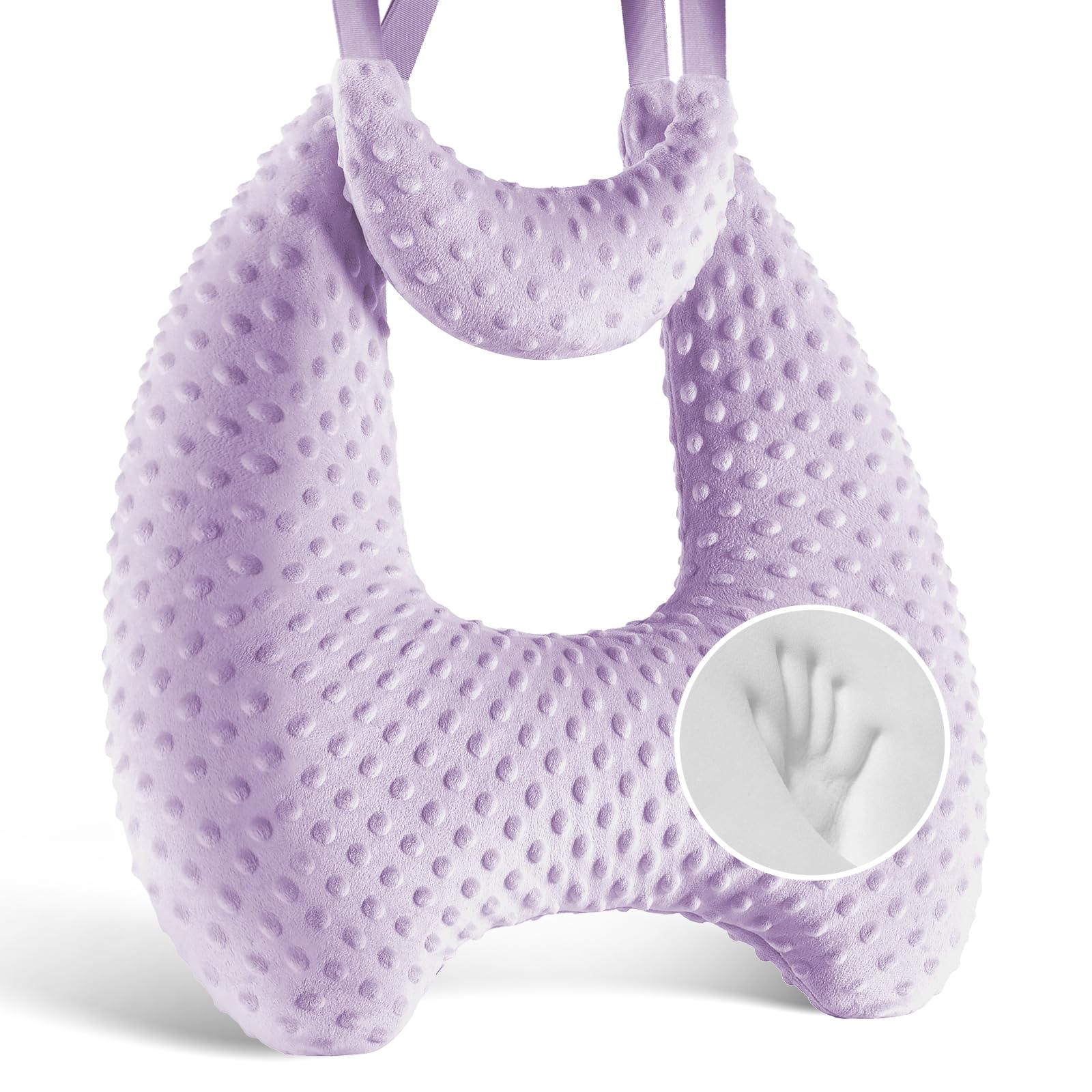 Memory Foam Kids Travel Pillow, Car Pillow for Kids, Velvet Dots, Purple