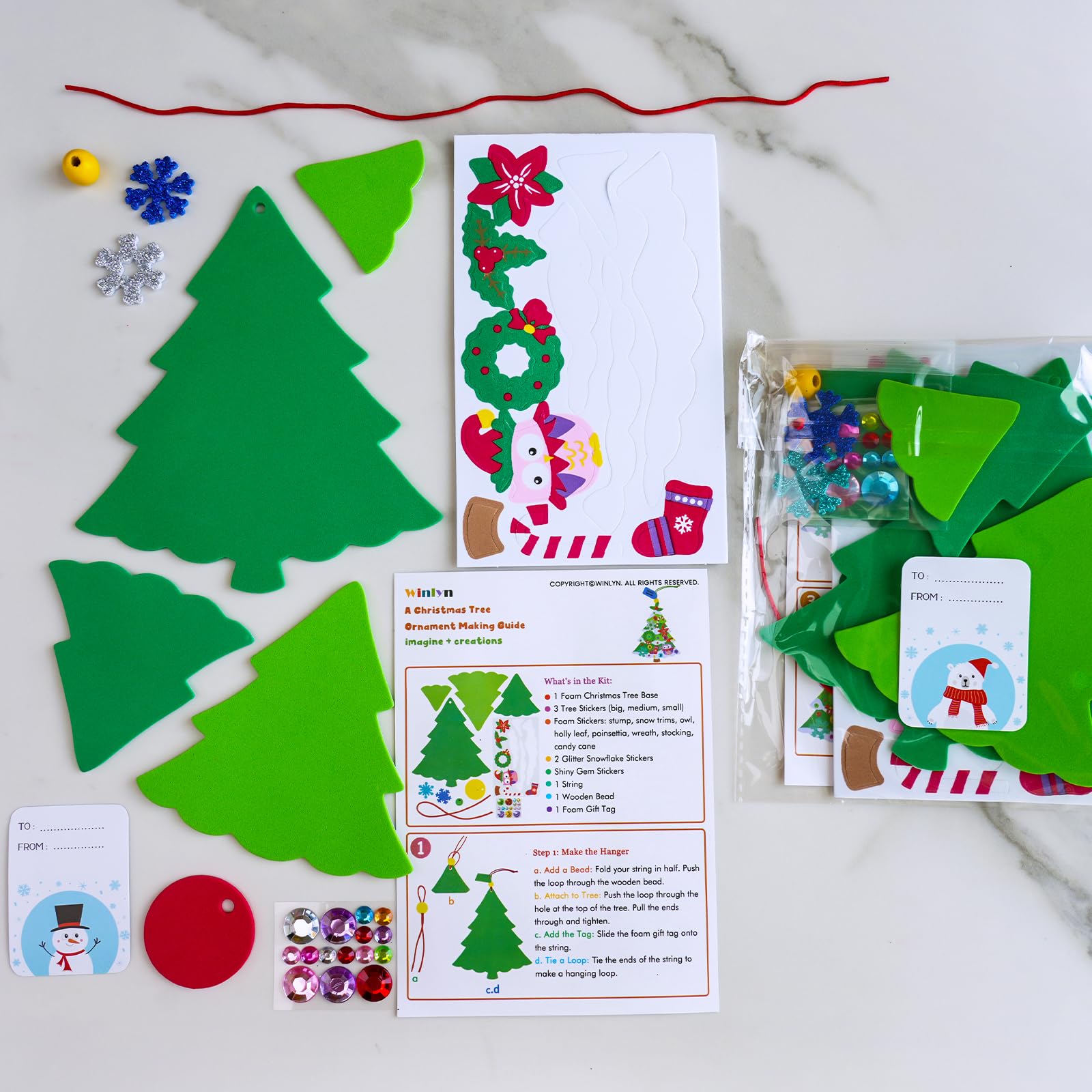 Winlyn Set di 24 kit di artigianato natalizio per artigianato invernale fai da te ornamenti per albero di pino decorazioni artistiche set artistici adesivi in schiuma Holdiay arti e mestieri per