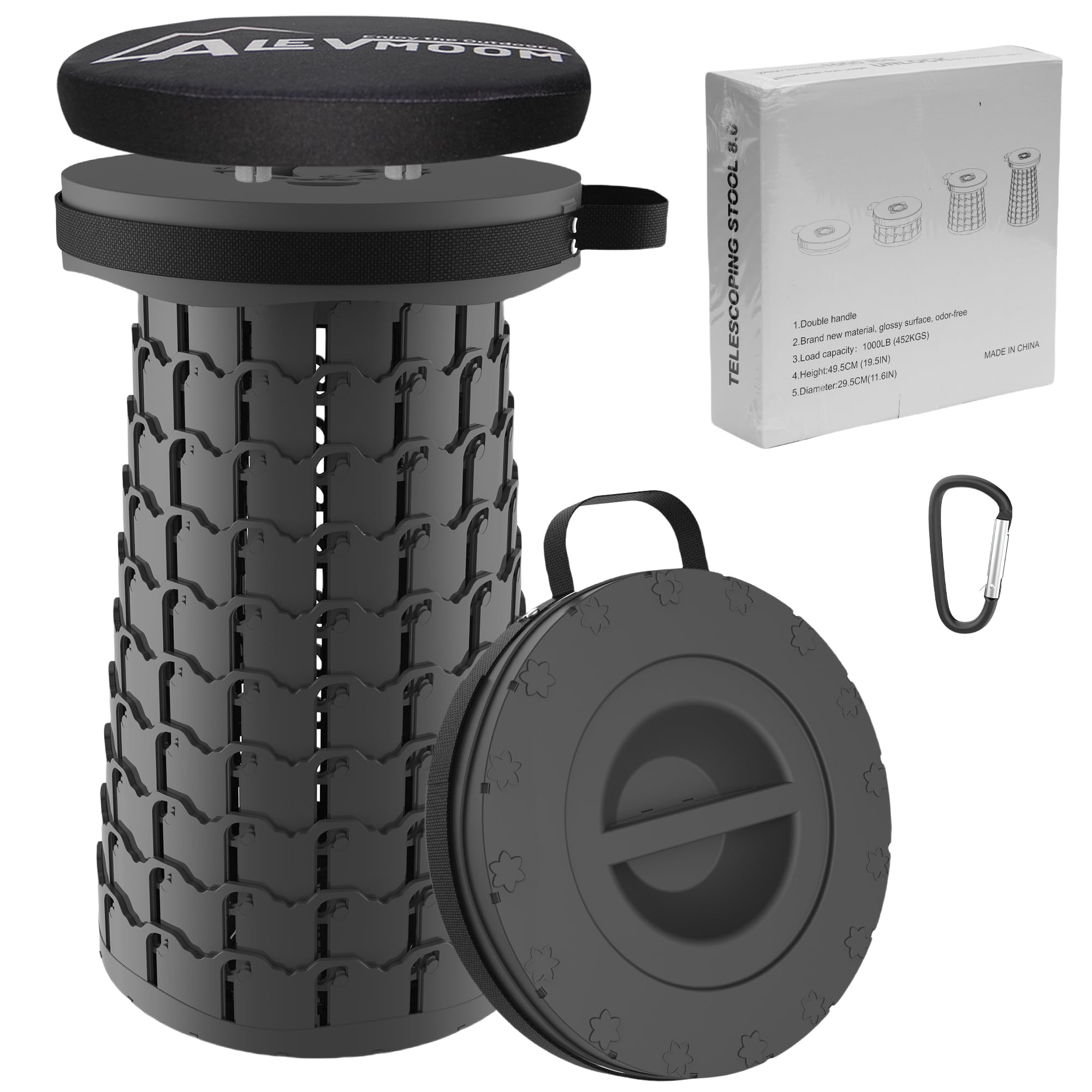 ALEVMOOM Upgraded XXL Collapsilbe Stool with Thick Cushion,More Sturdy and Height 19.7“,D11.8”,Portable and Lightweight Adjustable Telescoping Stool