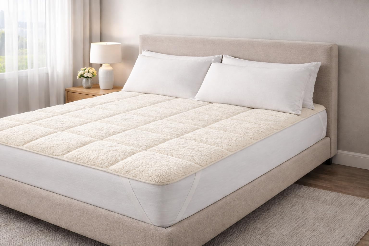 Luxury Hotel Quality Sheepskin Fur Soft Warm SHERPA FLEECE Mattress Topper Protector Enhancer (Super King)