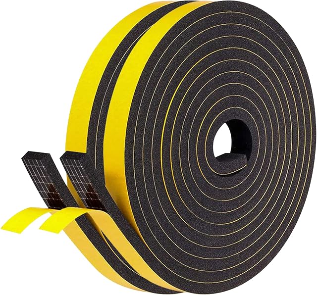 fowong Weather Stripping 12mm(W) x 6mm(T) Gasket Seal Foam TapeDoors Draught Excluder for Door Window Anti-Collision Shockproof Furniture Protective, Door Draft Excluder with 2 PcsTotal 8M Long.