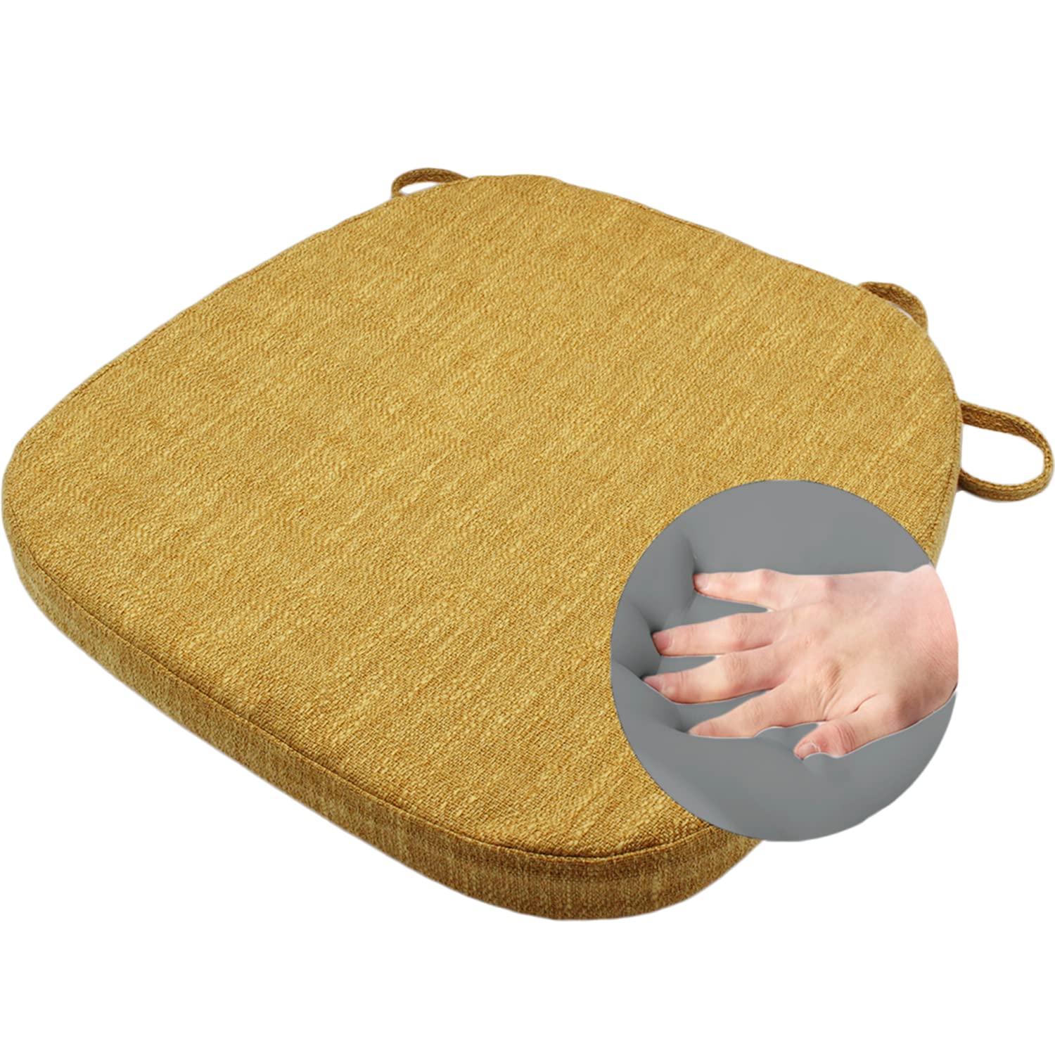 Chair Pads for Dining Chairs - Memory Foam Non Slip Kitchen Chair Cushion and Seat Cushion with Machine Washable Cover [16.5 x 16.2 Inches] - Yellow