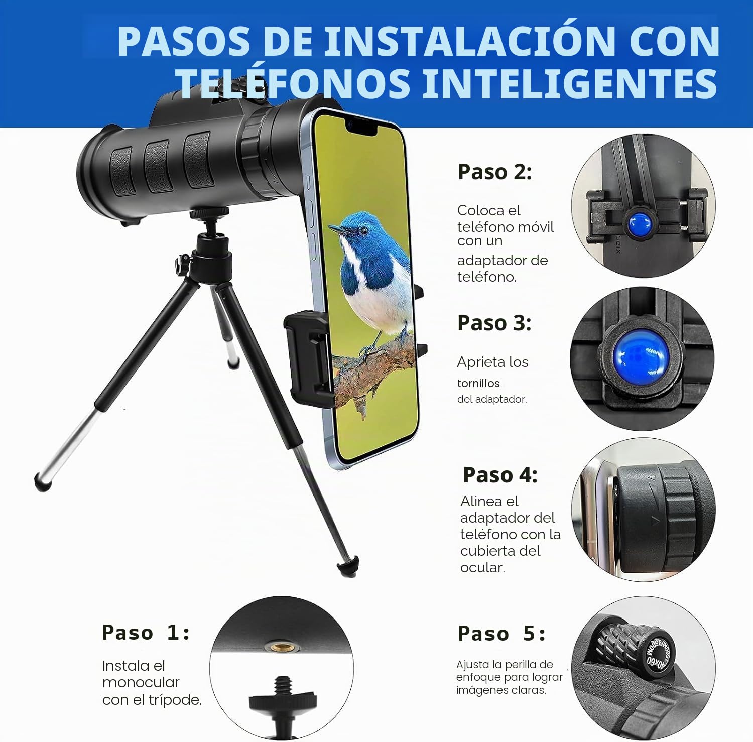 Telescopio Monocular, 12 x 50 HD Monocular para Movil, Monoculo Telescopico, Largo Alcance FMC BAK4 Prisma para observación Caza y Camping