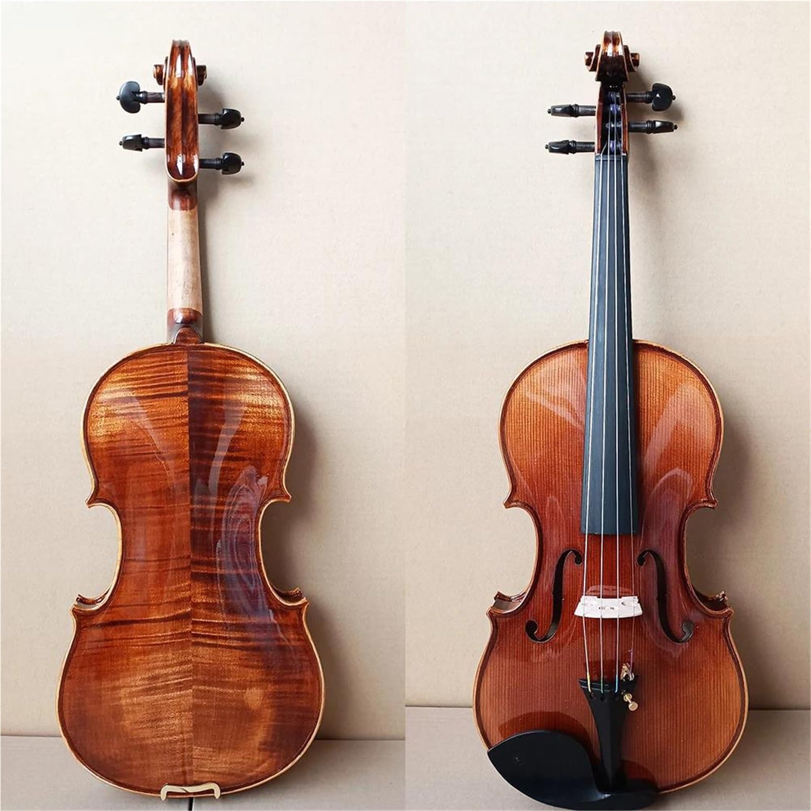Conjunto De Violín Hecho A Mano Tamaño 4/4 Violín Principiantes | Arce natural con rayas de tigre; Estuche incluido