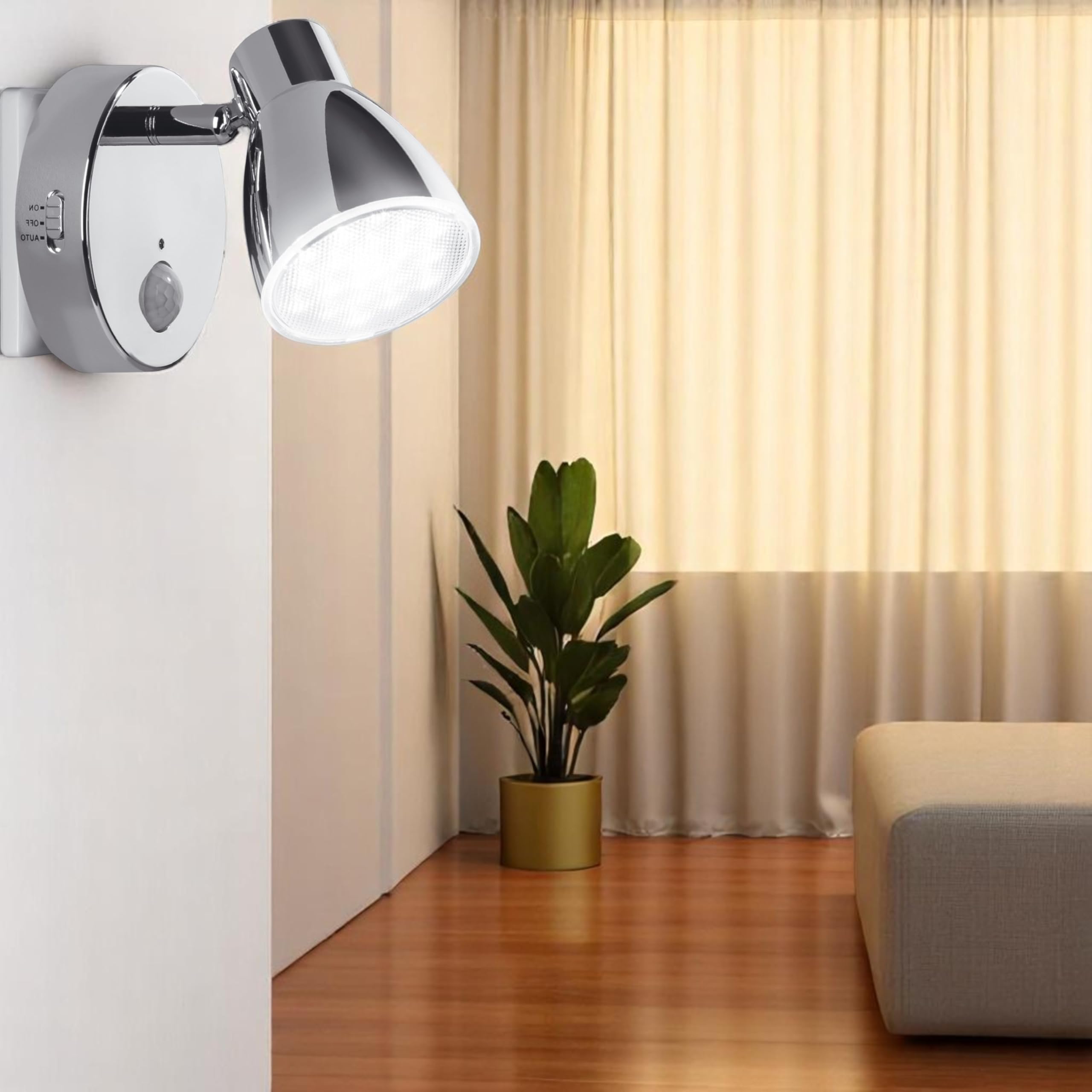 Luce Notturna Con Sensore Di Movimento - Plug-in Automatica 230V, Cromo, 3.5W - Foto 2