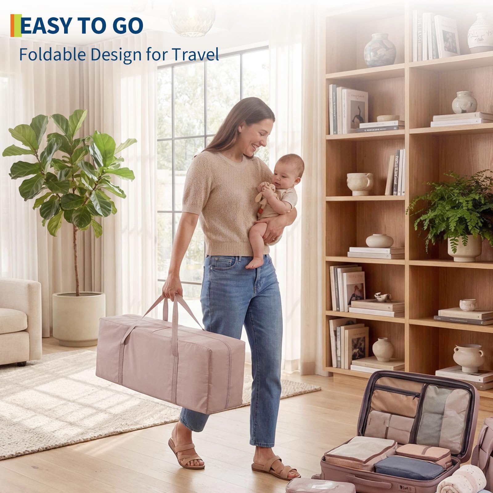 Beistellbett Baby 5-In-1, Reisebett Baby mit Matratze, Babybett Reisebett mit Rollen, Bassinet & Wickeltisch,Faltbarer Laufstall mit Musik-Spielbogen,Matratze, Atmungsaktives Netz, ab Geburt bis 15 kg