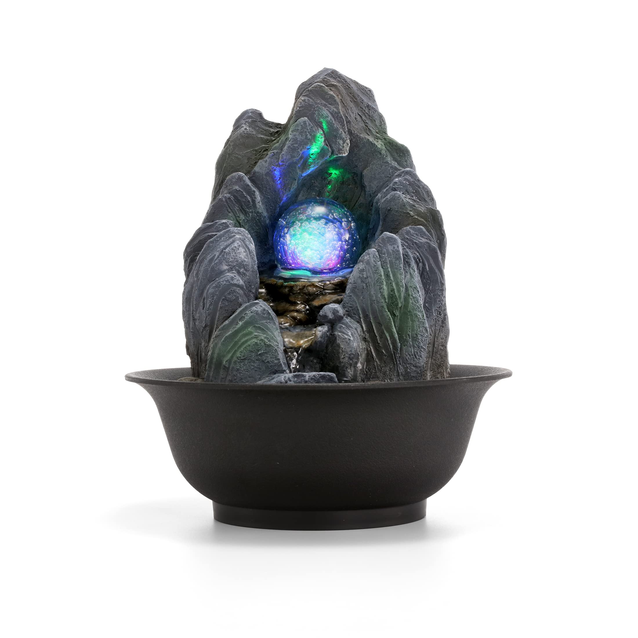 Dyna-Living Indoor Fountain, Tabletop Water Fountain, Rockery Meditation Water Fountain with LED Crystal Ball, Indoor Water Feature for Home Office Decor Relaxation,11.02''*9.65"*7.28" Grey