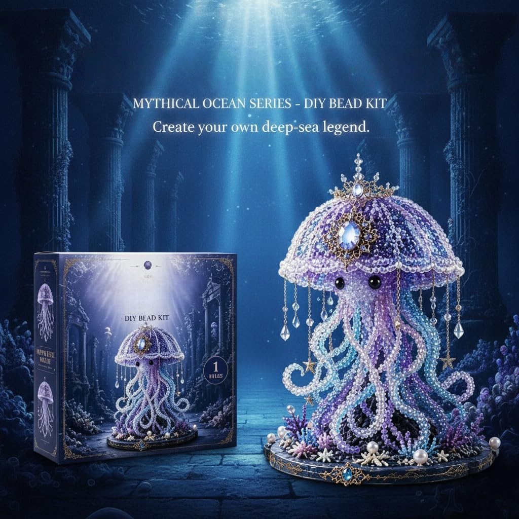 Depehelp Mythical Ocean DIY Bead Kit, 3D Sea Animal Beading Set with Glass Beads and Pattern Guide for Craft Projects and Display