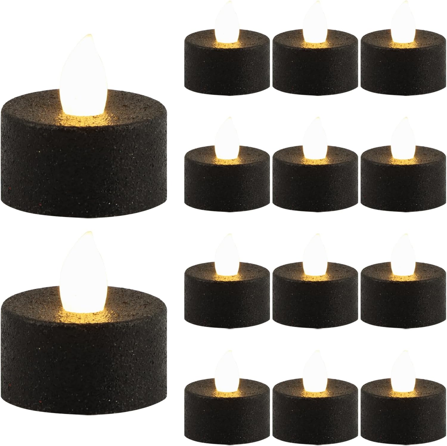WANAONE 12pcs Flameless Tealight Candles, Black Realistic Flickering