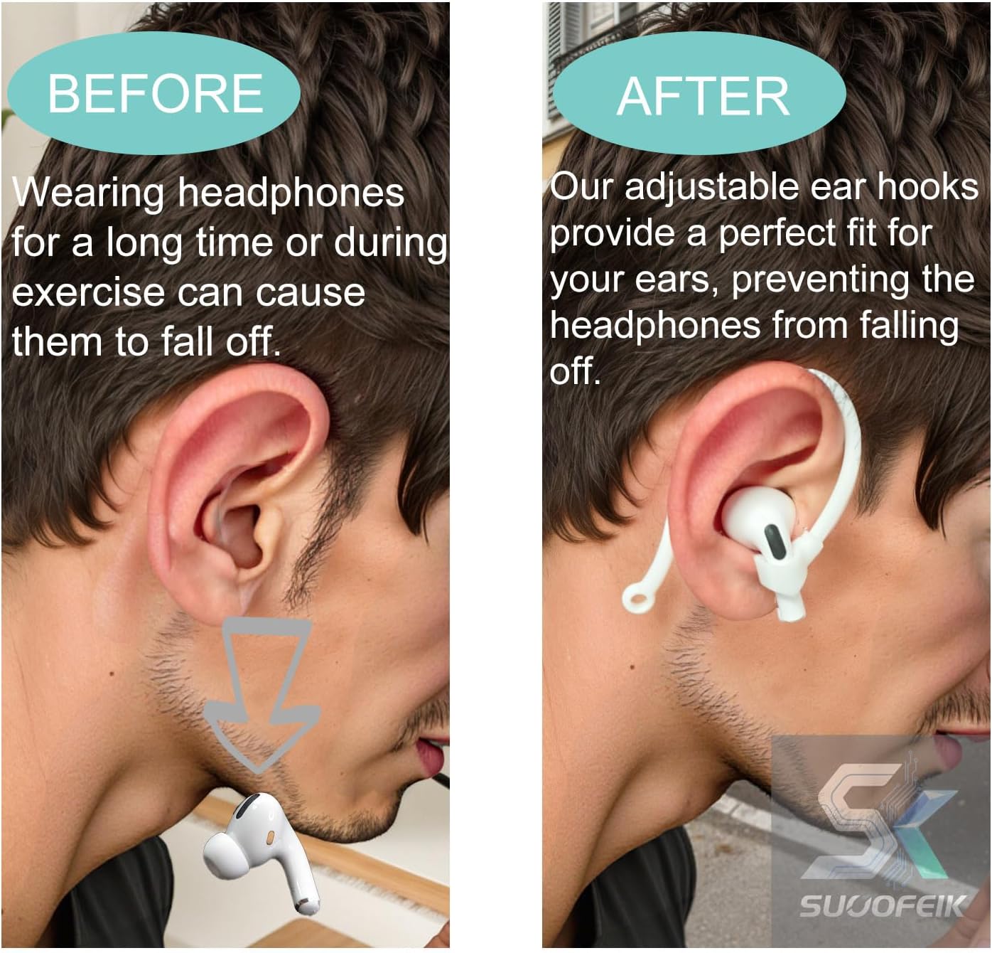 Adjustable Ear Hooks Compatible with AirPods 4, 3, 1, 2 and Pro & All in-Ear Headphones with Stems for P40i P30i - 2 Pairs Secure & Comfortable Prevent Falls Ear Holders for Headphones (White) image 2