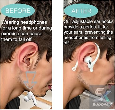 Adjustable Ear Hooks Compatible with AirPods 4, 3, 1, 2 and Pro & All in-Ear Headphones with Stems - 2 Pairs Secure & Comfortable Prevent Falls Ear Holders for Headphones - Easy to Install