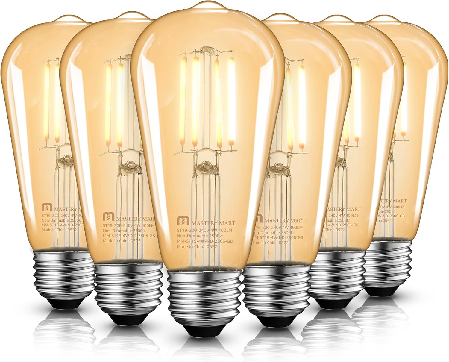 MASTERY MART E27 Vintage Light Bulbs, Non-Dimmable, 2500K Warm White, 4W 40W Equivalent