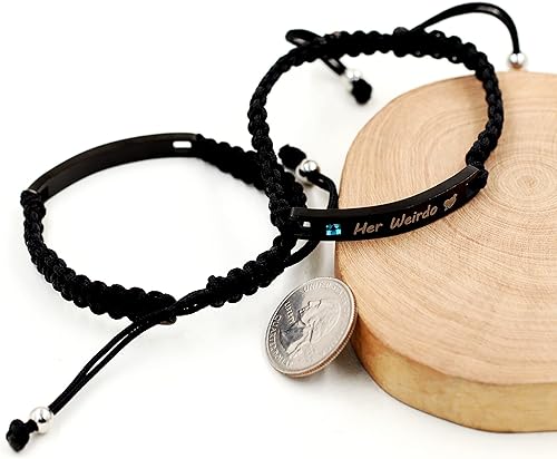 Miniatura 5 de Uloveido 1 par de pulseras trenzadas hechas a mano con grabado para parejas, parejas para él y ella, pulseras para hombres, mujeres, novio y novia,