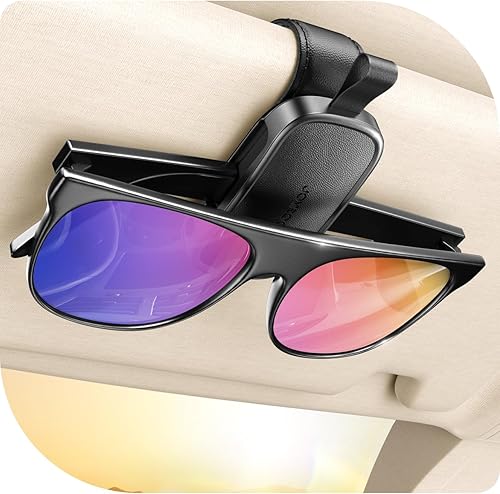 JOYROOM Soporte para lentes de sol para visera de automóvil, de cuero magnético, operación con una sola mano, antideslizante, universal, accesorios