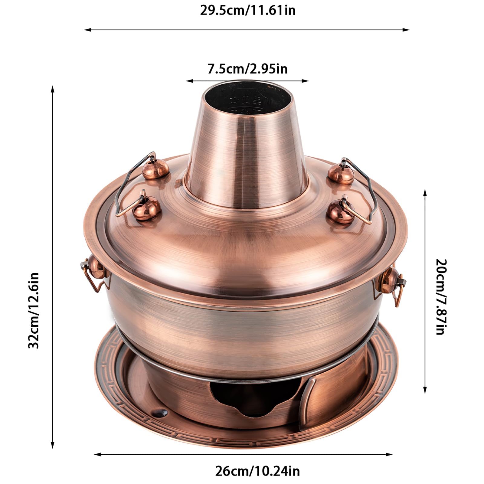 Olla caliente de acero inoxidable Olla caliente de carbón chino de 2 litros, Fondue de carnes Cocina de picnic al aire libre Olla caliente de cobre chino Olla caliente de carbón de Beijing for cenas f