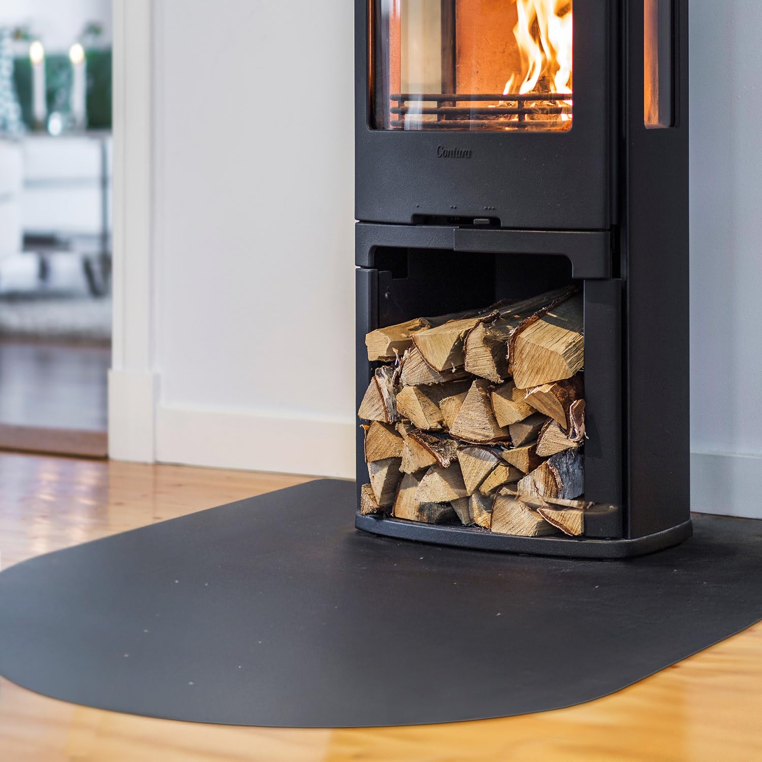 Piastra di Base per Camino ad Arco 80x70 cm | Salvapavimento per Stufe a Legna e Pellet | Protegge da Scintille e Braci - Acciaio Nero Opaco