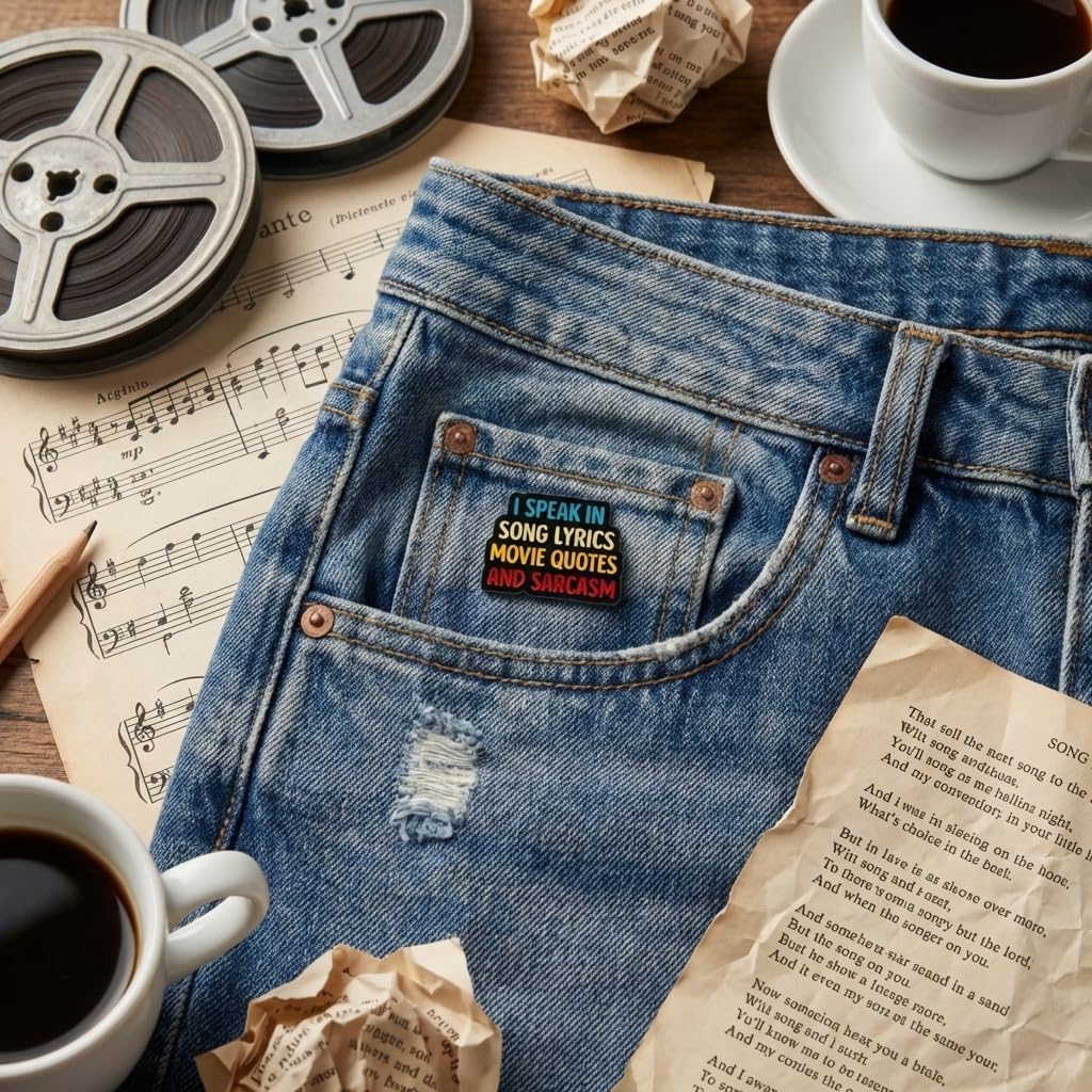Sarcastic Quotes Pin - Funny Self Label Enamel Pins with "I Speak in Song Lyrics, Movie Quotes and Sarcasm" for Backpacks, Jackets, Hats. Colorful Text Brooches Gift for Friends, Adults, Women
