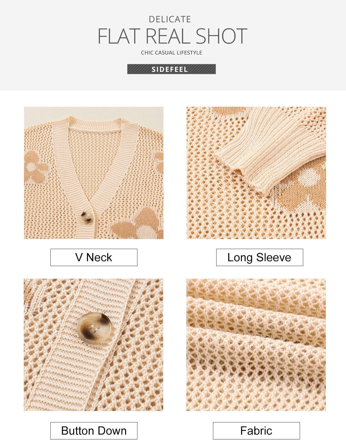 Sidefeel Cardigan for Women Crochet Knit Button See Through Lightweight Long Sleeve Sweater Tops - Image 9