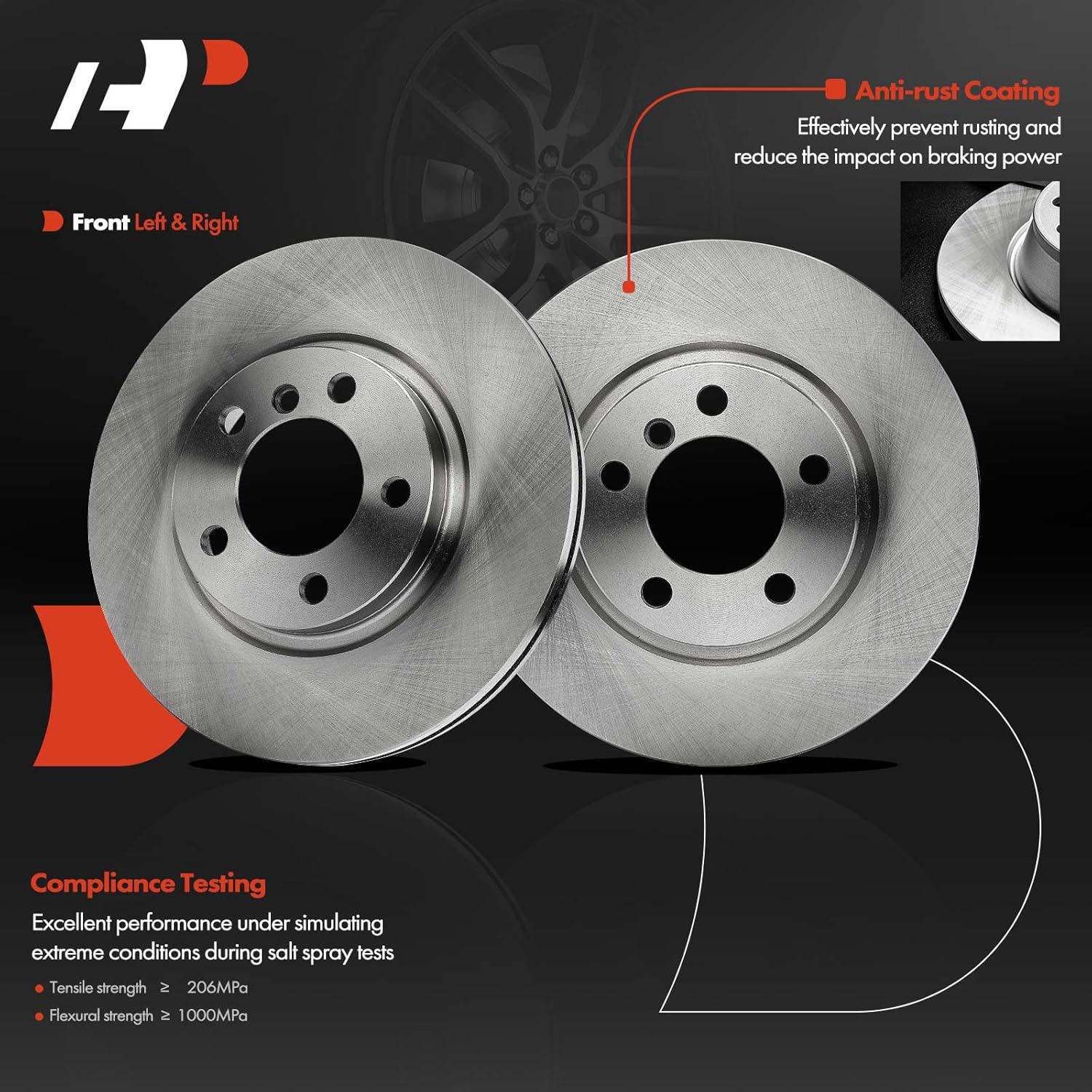 A-Premium 12.09 inch (307mm) Front Vented Disc Brake Rotors Compatible with Select Mini Models - Cooper Countryman 2011-2016, Cooper Paceman 2013-2016, 2-PC Set