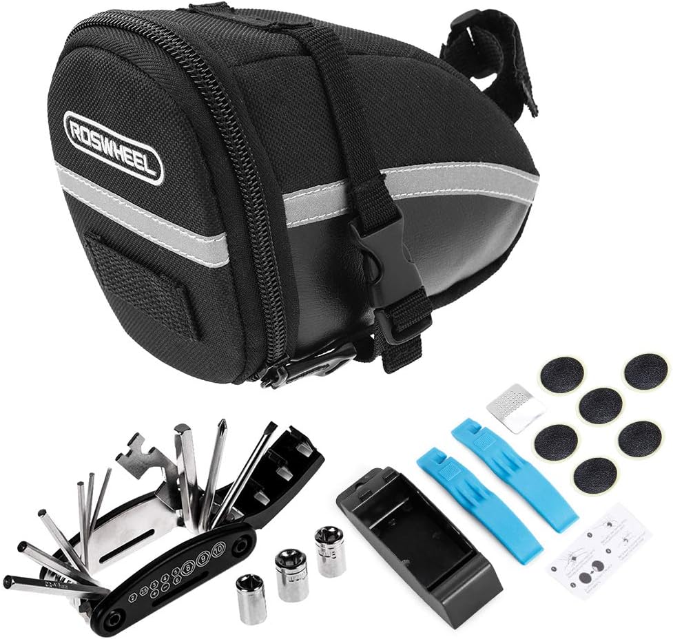 RoswheelBike Repair Tool Kits Bicycle Saddle Bag Cycling Seat Pack 16 in 1 Multi Function Repair Tool Kit