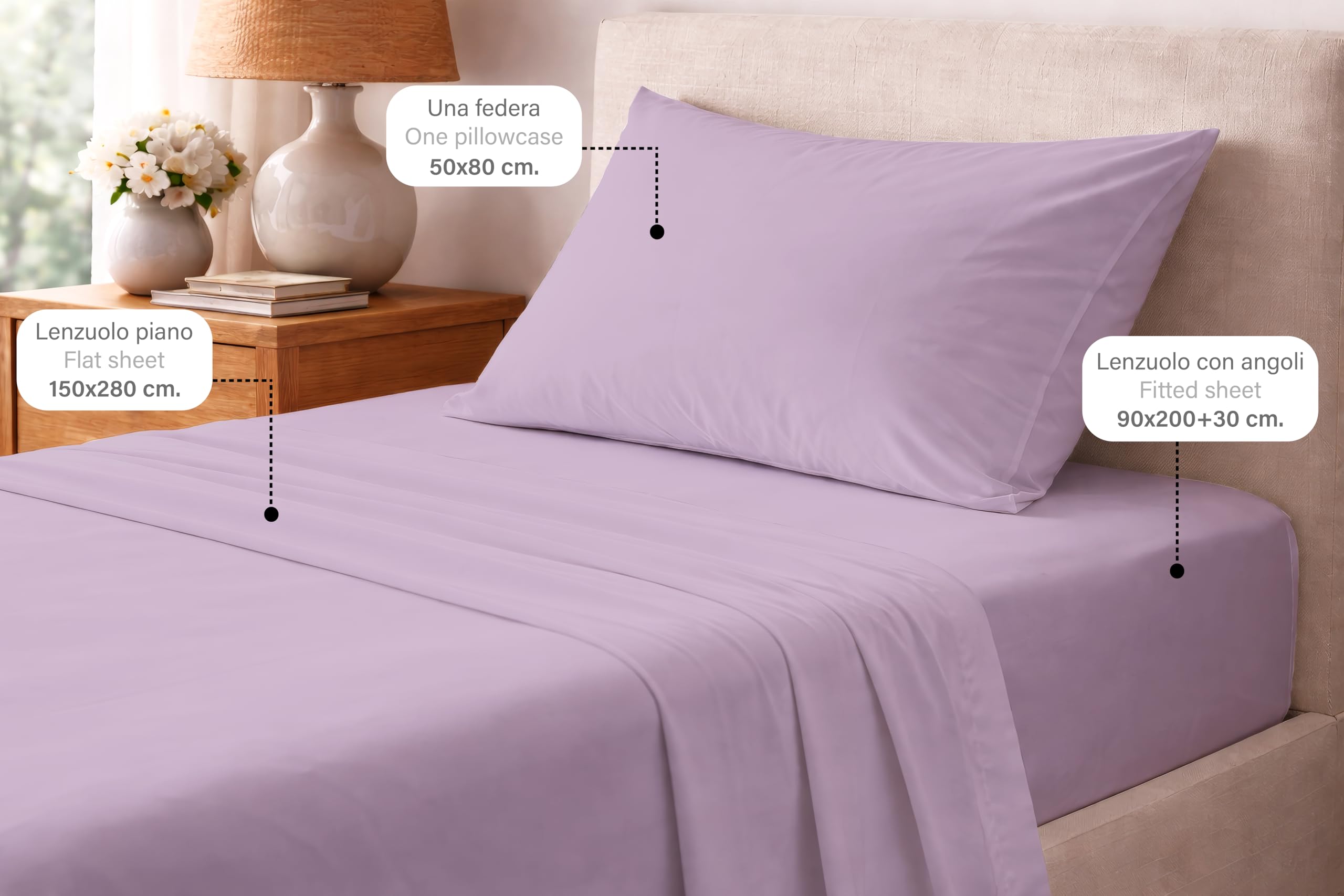 hermet Single Bed Sheet Set, 3 Pieces, Fitted Sheet, Flat Sheet, Pillowcase 50 x 80 cm, 30 cm Corner, Soft Microfibre, Oekotex Certified, No Iron - 2