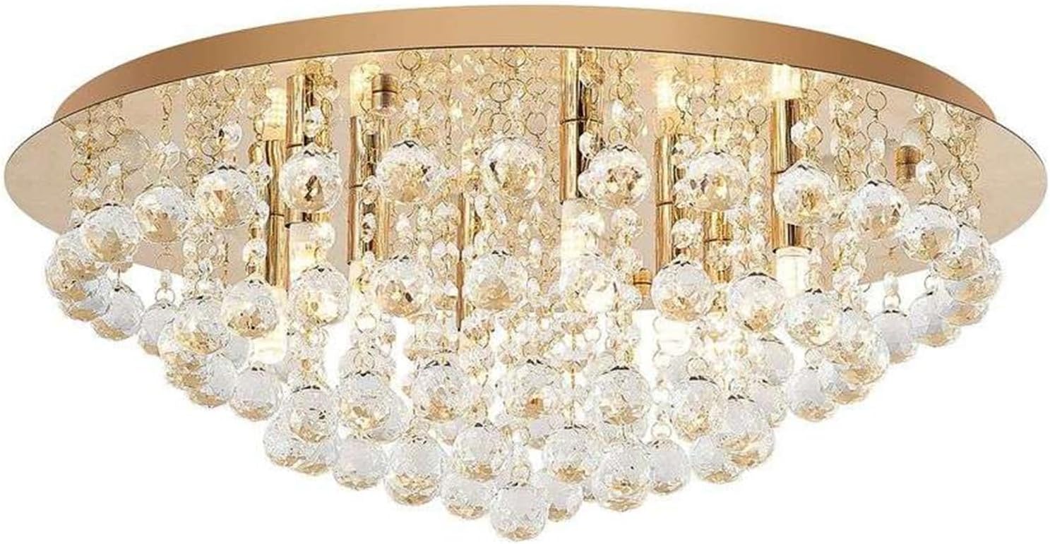 21.7" Crystal Flush Mount Chandelier Ceiling Light, Large Chandelier Light Fixture for Bedroom Living Room Foyer, Modern Mini Crystal Chandelier Hardwired, Gold 8-Light G9, Bulbs Not Included