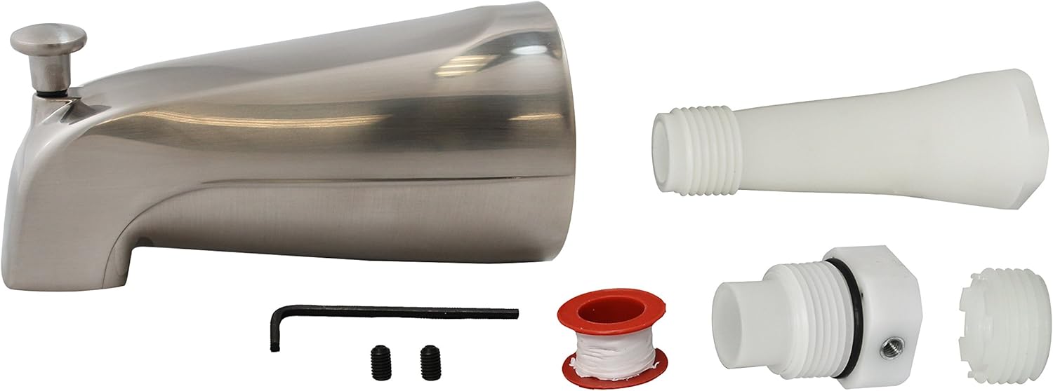Plumb Pak PP825-35 Universal Bathtub Spout with Front Diverter, Brushed Nickel